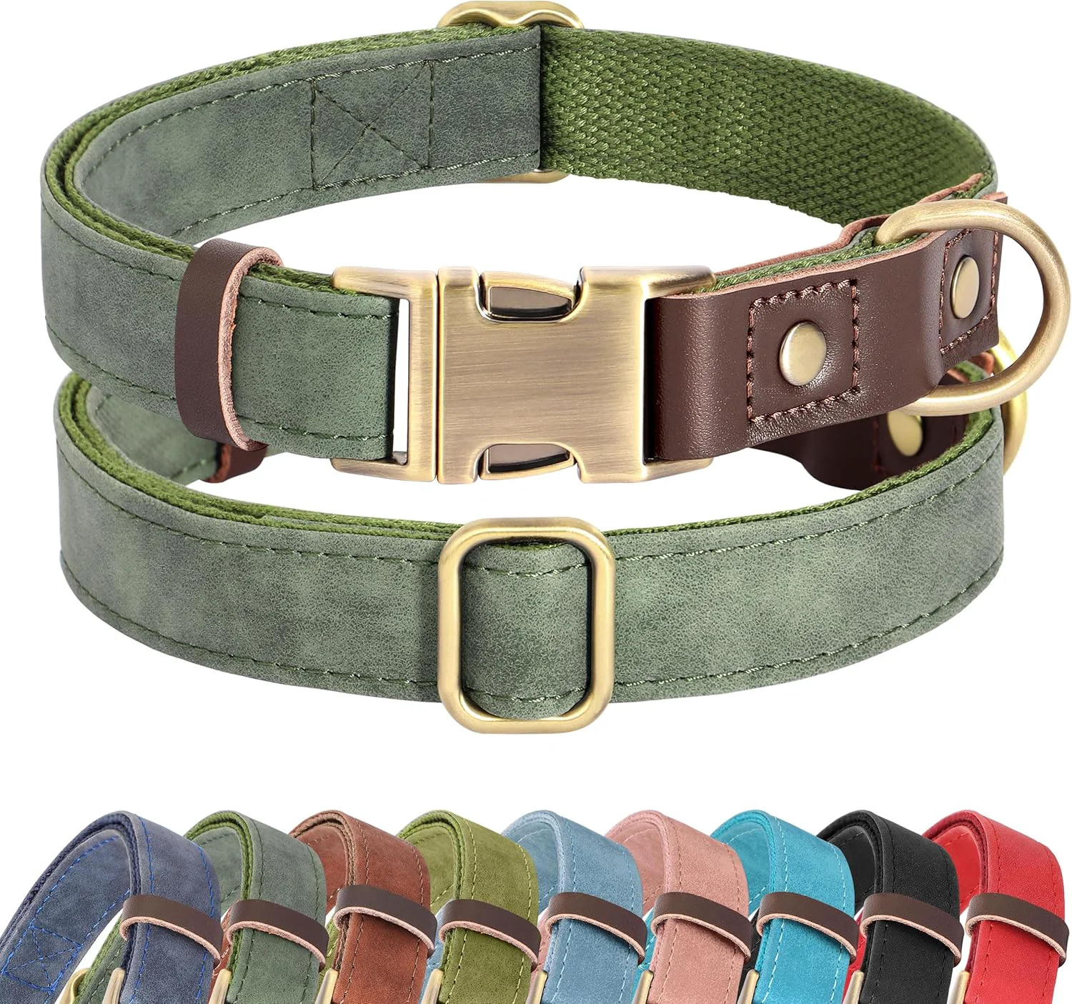 Traditional Didog Soft PU Leather Dog Collars for Medium Dogs Classic Adjustable Dog Collars with Quick Release Metal Buckle Easy Clean and Comfortable with Nylon Lining Green M Neck 13-19 Solid