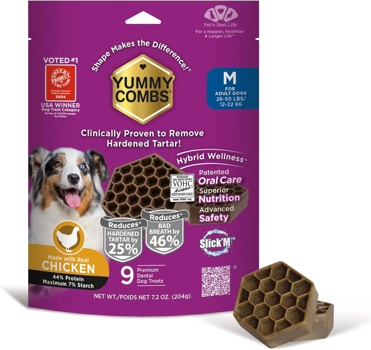 Original Dog Dental Treats – Vet VOHC Removes Tartar Cleans Teeth – Yummy High Protein Chicken Treat for Medium Dogs Mini Pack 9 Count Eco-Friendly