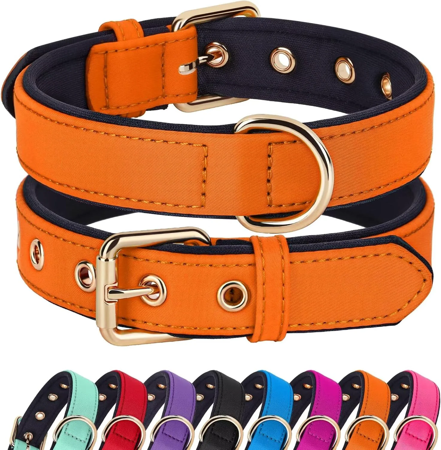 Expertly Made Didog Soft Padded Dog Collars for Medium Dogs Lightweight and Breathable Dog Collar with Metal Buckle Orange L Fine