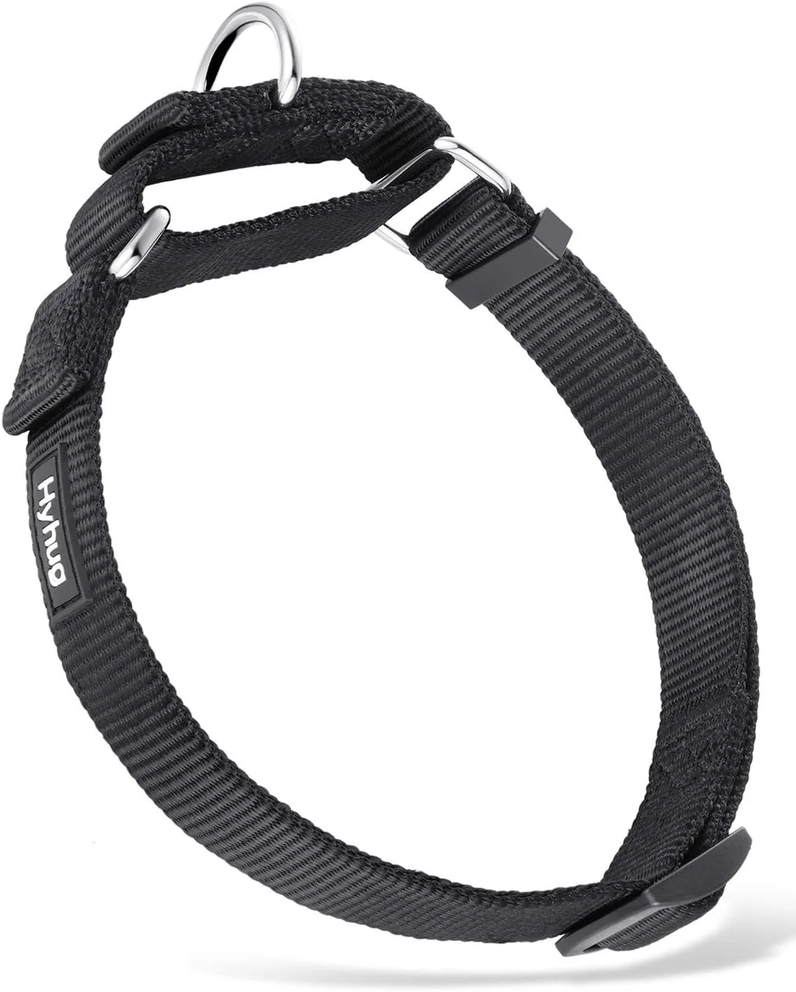 Comfortable Hyhug Martingale Dog Collar Without Buckle Anti Escape No Slip Heavy - Duty Nylon Colorfast Adjustable for Medium Breeds Medium Black Detailed