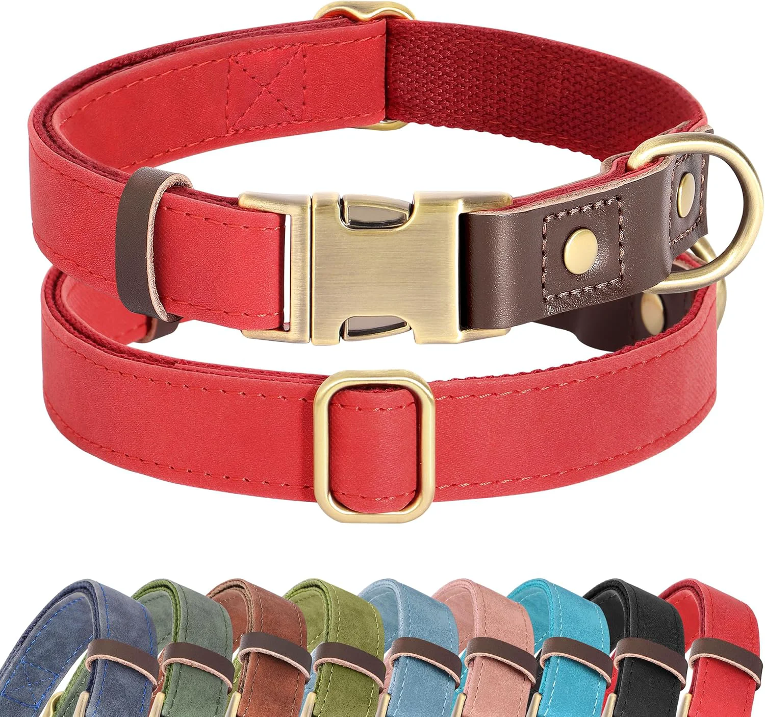 High-End Didog Soft PU Leather Dog Collar for Large Dogs Classic Adjustable Dog Collars with Quick Release Metal Buckle Easy Clean and Comfortable with Nylon Lining Red L Neck 15-23 Minimalist