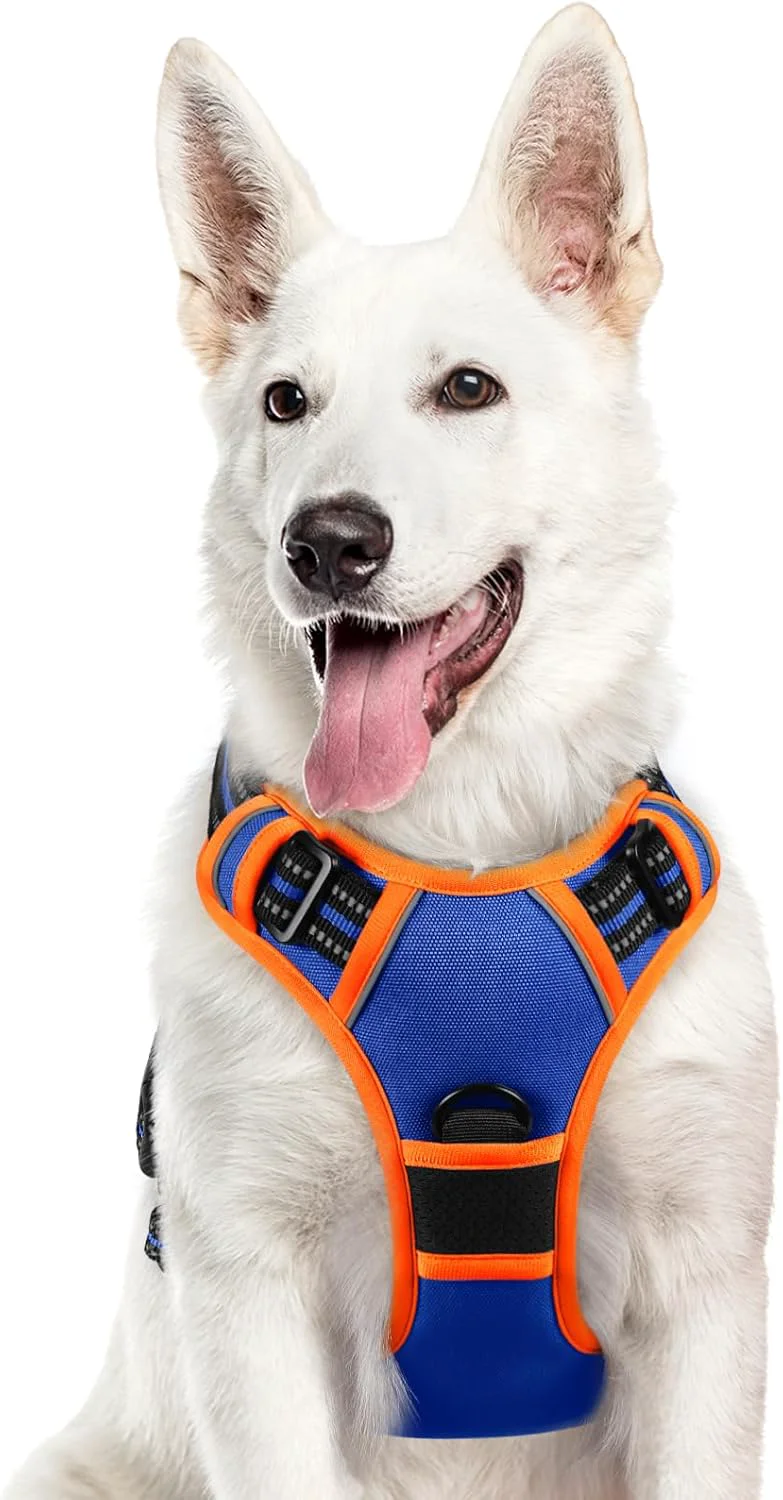Fashionable Eagloo Dog Harness for Large Dogs No Pull Service Vest with Reflective Strips and Control Handle Adjustable and Comfortable for Walking No Choke Pet Harness with 2 Metal Rings Blue Orange XL Verified