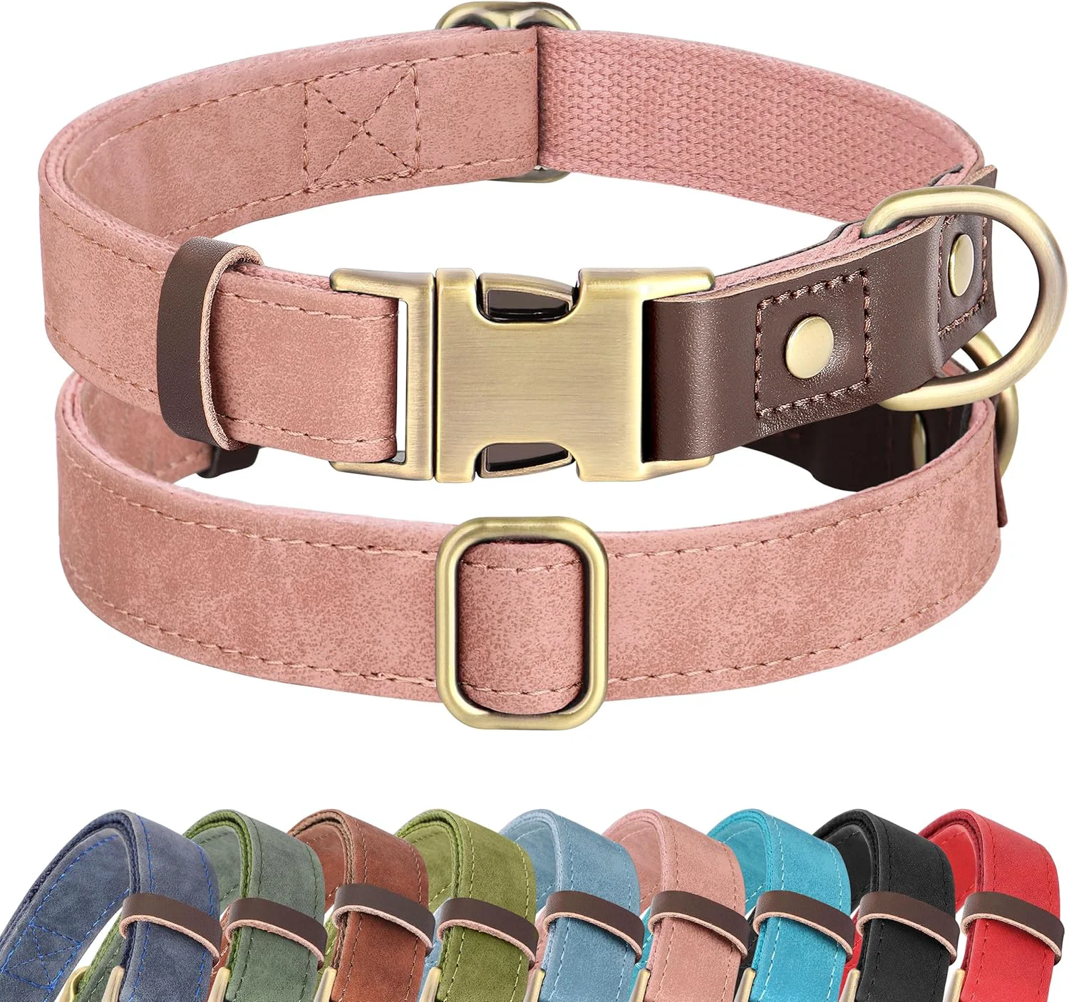 Unique Didog Soft PU Leather Dog Collars for Medium Dogs Classic Adjustable Dog Collars with Quick Release Metal Buckle Easy Clean and Comfortable with Nylon Lining Pink M Neck 13-19