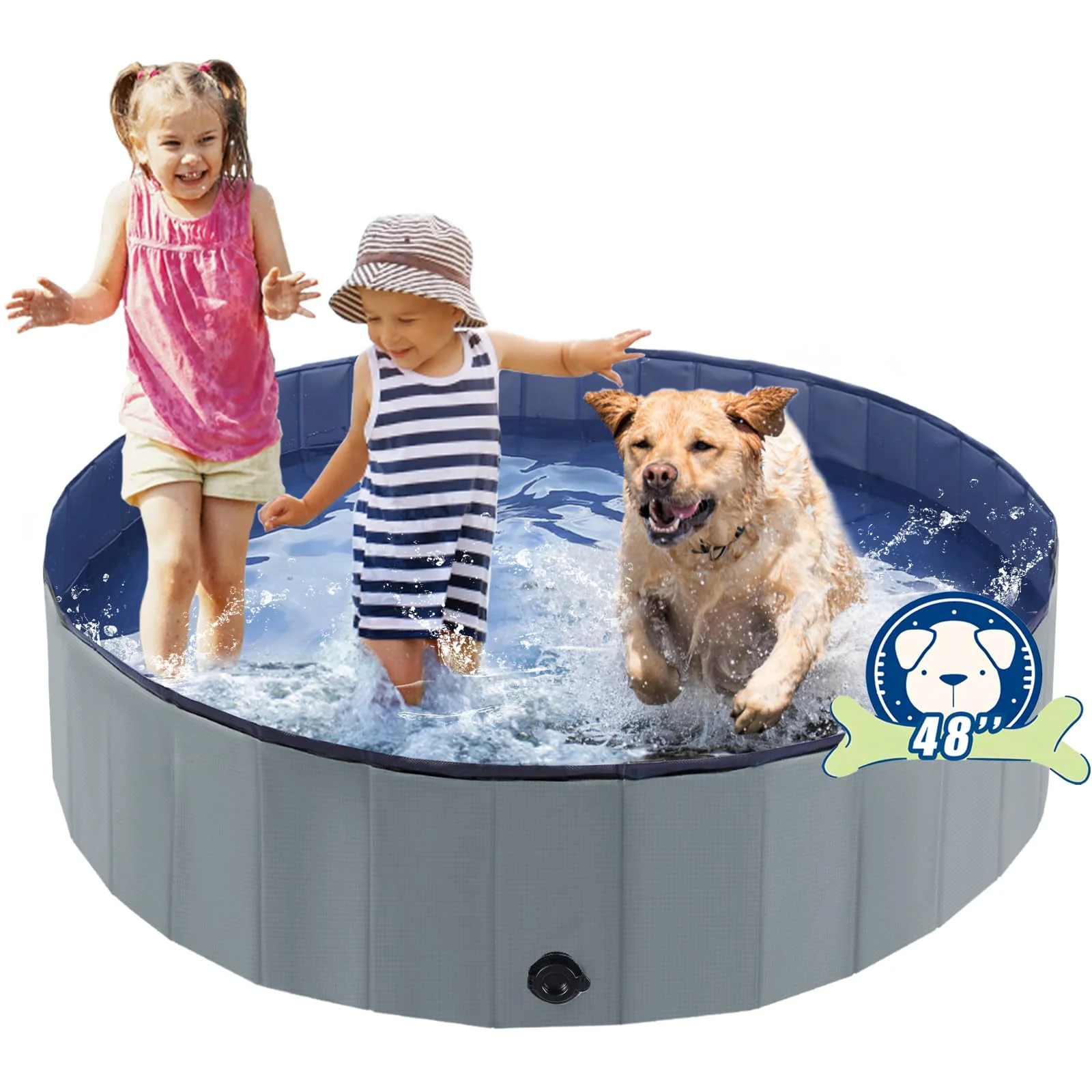 Excellent Eooqi Foldable Dog Pool – Portable Collapsible Bath Tub 48×12 in Gray High-Grade
