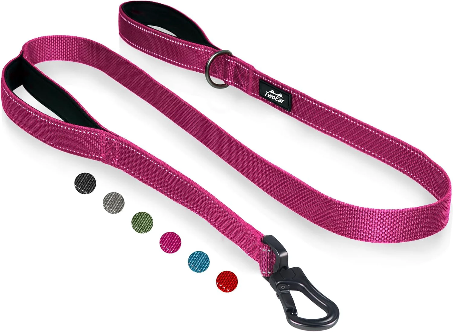 Stylish TwoEar 6FT 1IN Strong Rose Dog Leash with 2 Padded Handles Traffic Handle Extra Control Comfortable Soft Dual Handle Auto Lock Hook Reflective Walking Lead for Small Medium and Large Dogs Organic