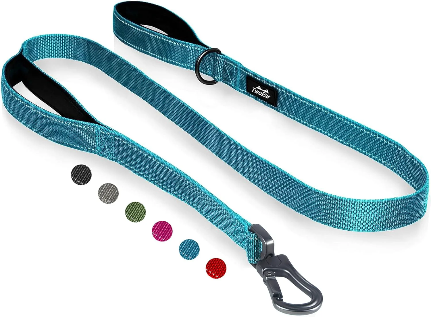 Next-Generation TwoEar 5FT 1IN Strong Blue Dog Leash with 2 Padded Handles Traffic Handle Extra Control Comfortable Soft Dual Handle Auto Lock Hook Reflective Walking Lead for Small Medium and Large Dogs Fast