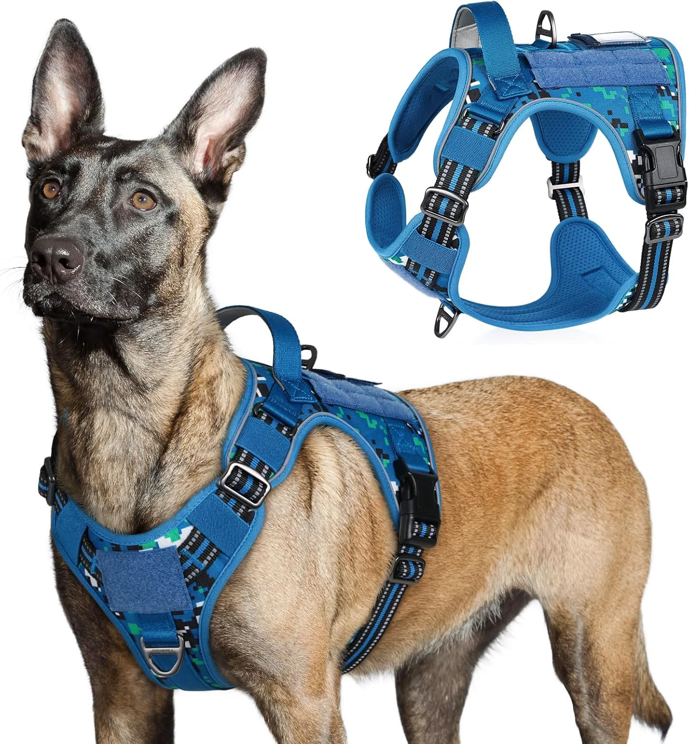 Specialty rabbitgoo Tactical Dog Harness for Large Dogs No Pull Military Service Vest with Handle Molle Easy Control for Training Walking Adjustable Reflective Straps Blue Camo L Organic