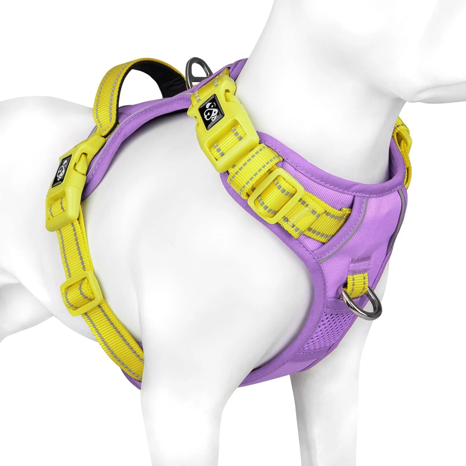 Eco-Friendly PHOEPET No Pull Dog Harness Unique Colors Reflective Adjustable Dog Vest with Soft Training Handle Metal Clips for Small Medium Large Dogs Baby Purple Base Yellow Straps L High-Performance