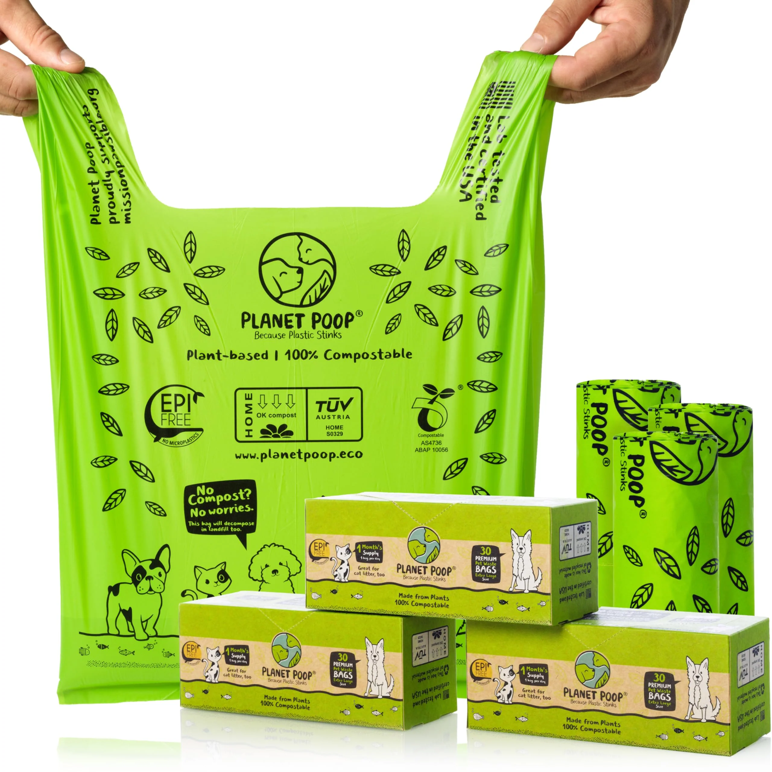 Reliable PLANET POOP Home Compostable Dog Bags – 90-Count XL with Handles Original