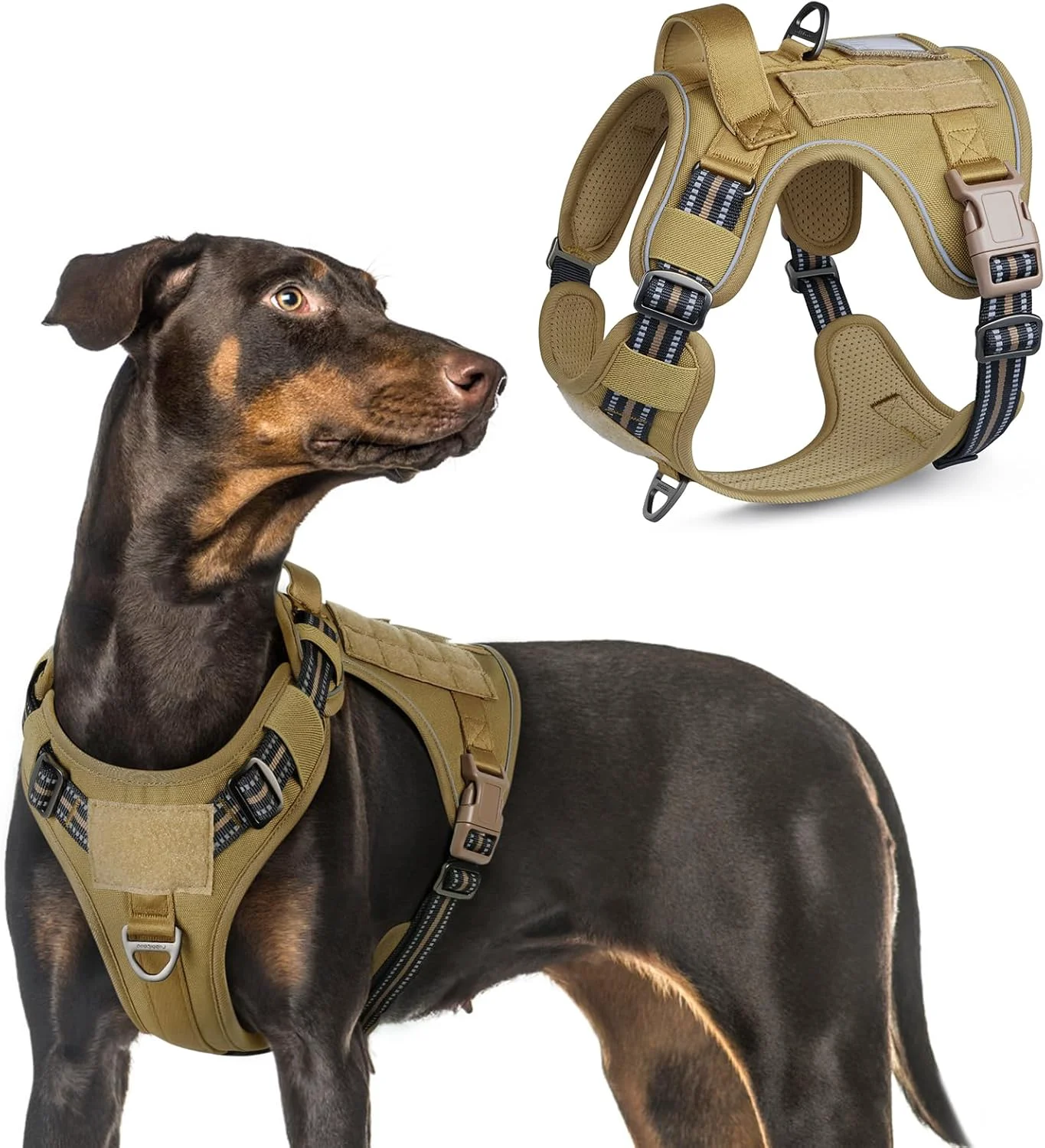 Sustainable rabbitgoo Tactical Dog Harness for Large Dogs No Pull Military Service Vest with Handle Molle Easy Control for Training Walking Adjustable Reflective Straps Brown L Casual