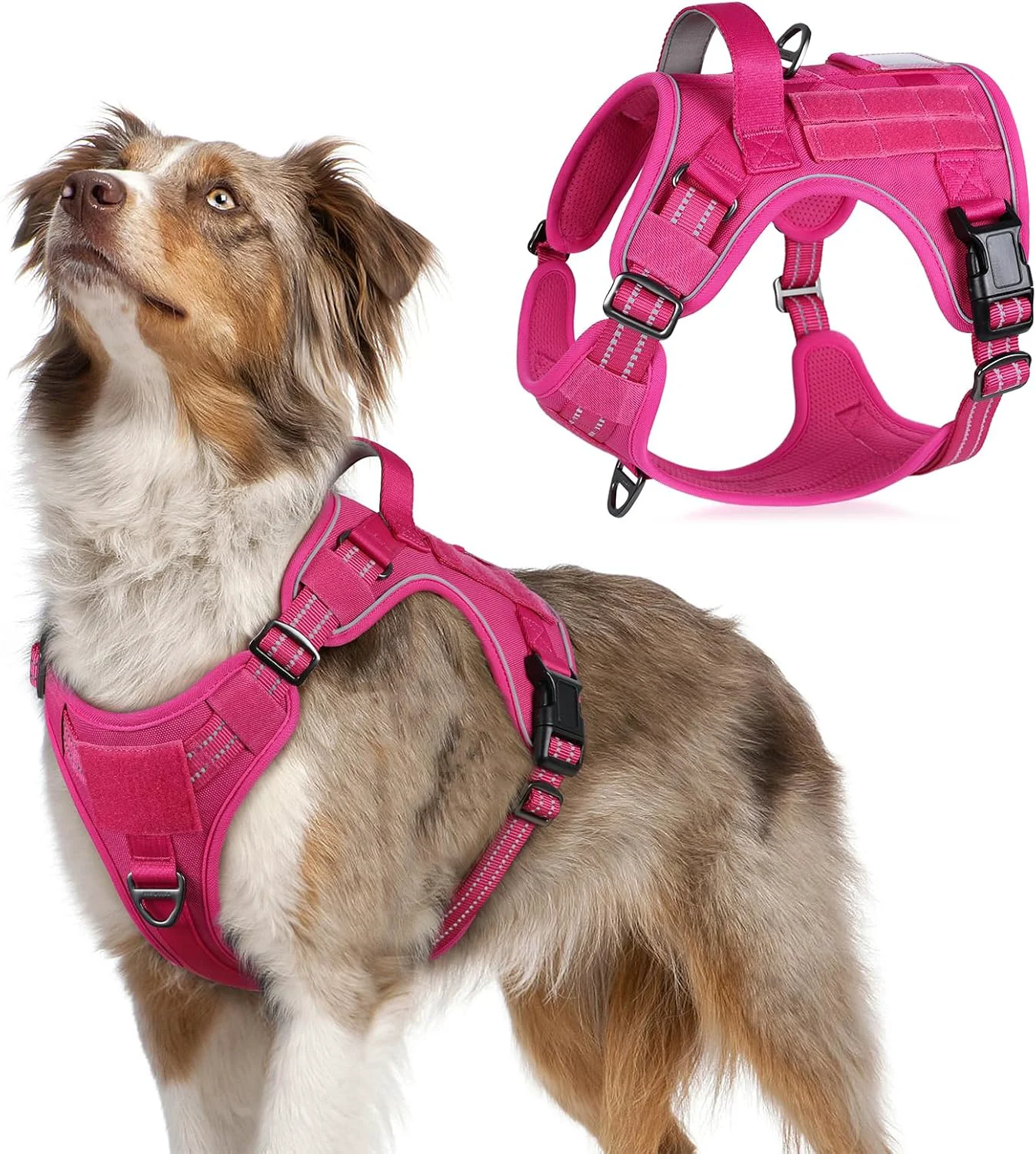 Sophisticated rabbitgoo Tactical Dog Harness Medium Sized Dog No Pull Military Service Vest with Handle Molle Easy Control for Training Walking Adjustable Reflective Straps Rose Red M High-End