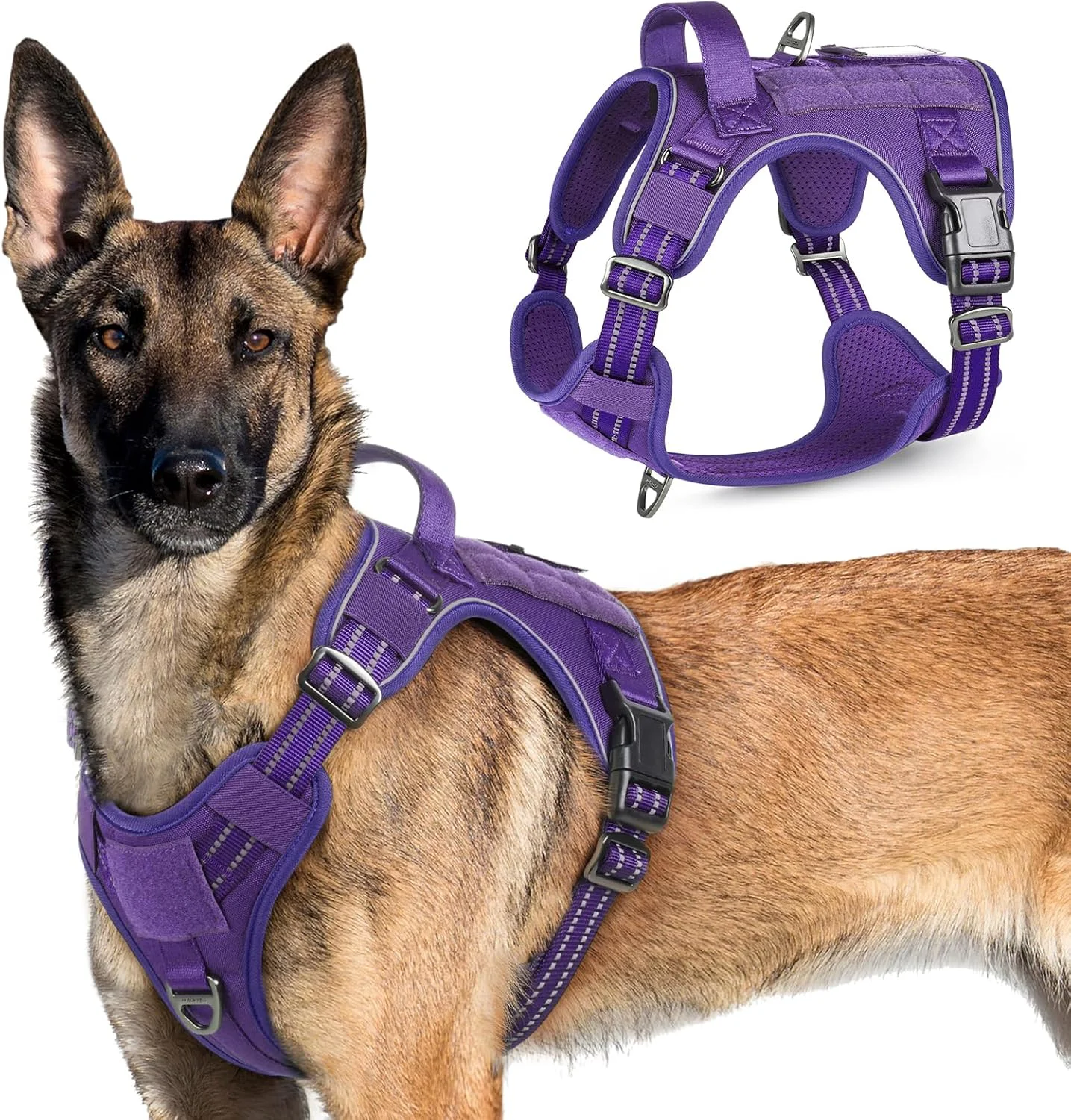 Original rabbitgoo Tactical Dog Harness for Large Dogs No Pull Military Service Vest with Handle Molle Easy Control for Training Walking Adjustable Reflective Straps Purple XL Green