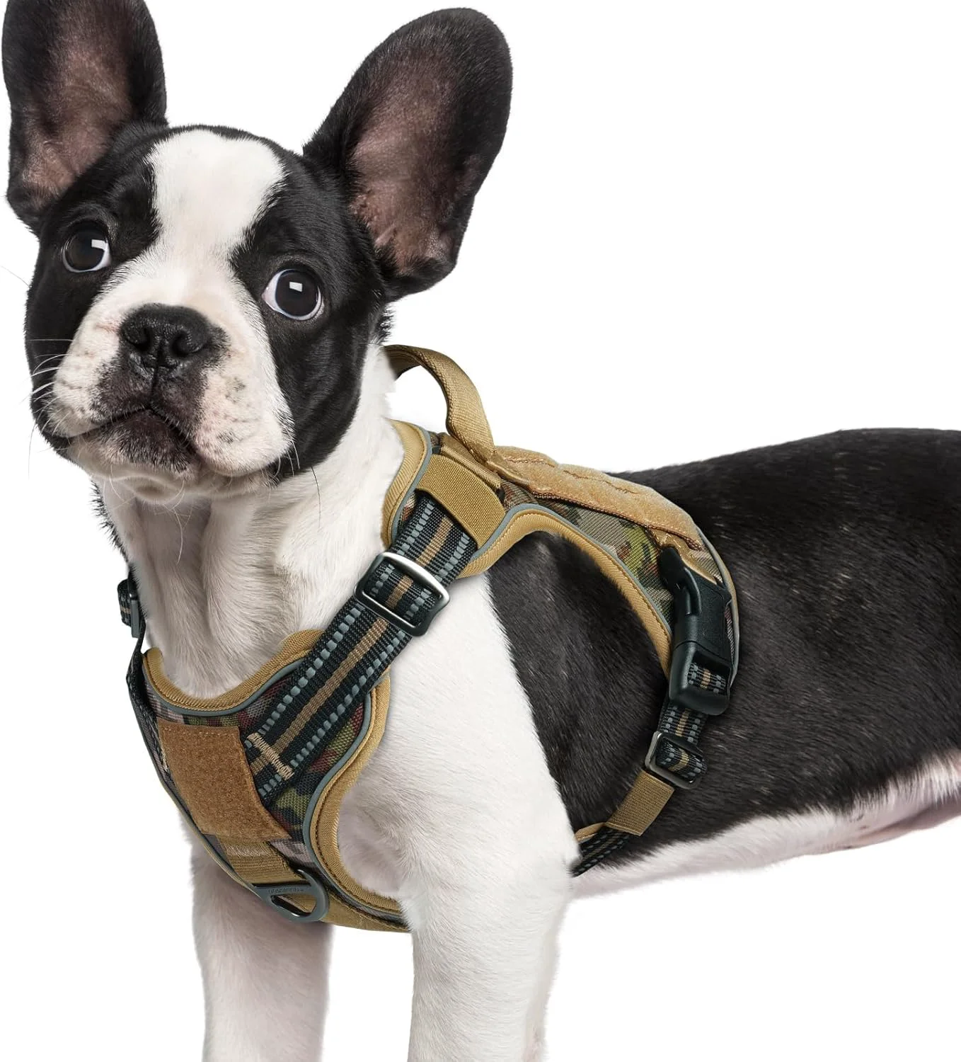 Natural rabbitgoo Dog Harness Small Sized No Pull Tactical Service Pet Vest with Molle and Control Handle Adjustable and Reflective Military Harness for Easy Walking and Training Desert camo S User-Friendly