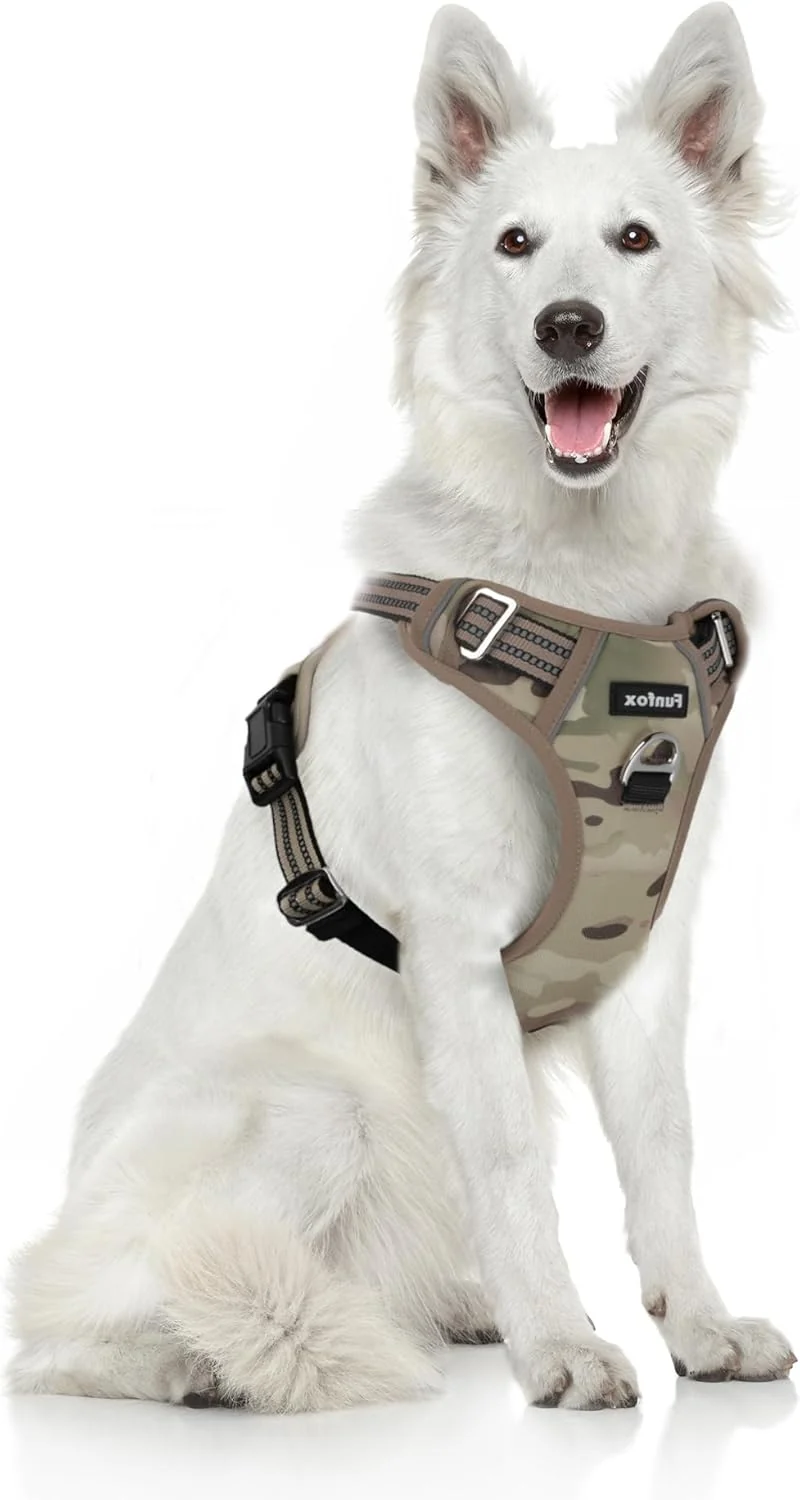 Prestigious Funfox Dog Harness No Pull Adjustable Pet Vest Harness Super Soft Material with Vertical Handle Easy Control Reflective Night Walking 2 Leash Clips for XLarge Dogs Camo Brown XL Reliable