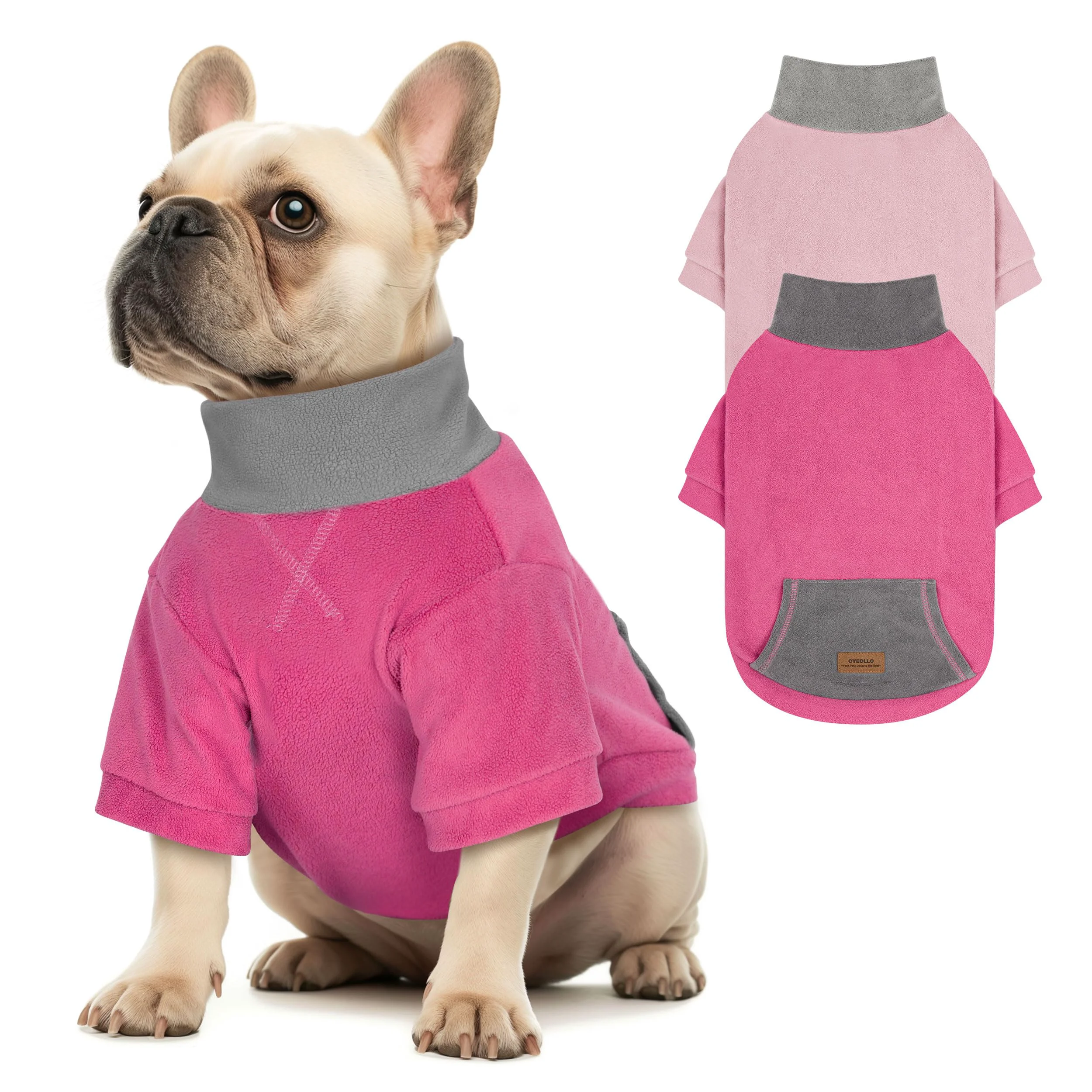 Dependable Cyeollo 2 Pack Fleece Dog Sweater – Warm Turtleneck for Small Dogs Pink Fuchsia Refined