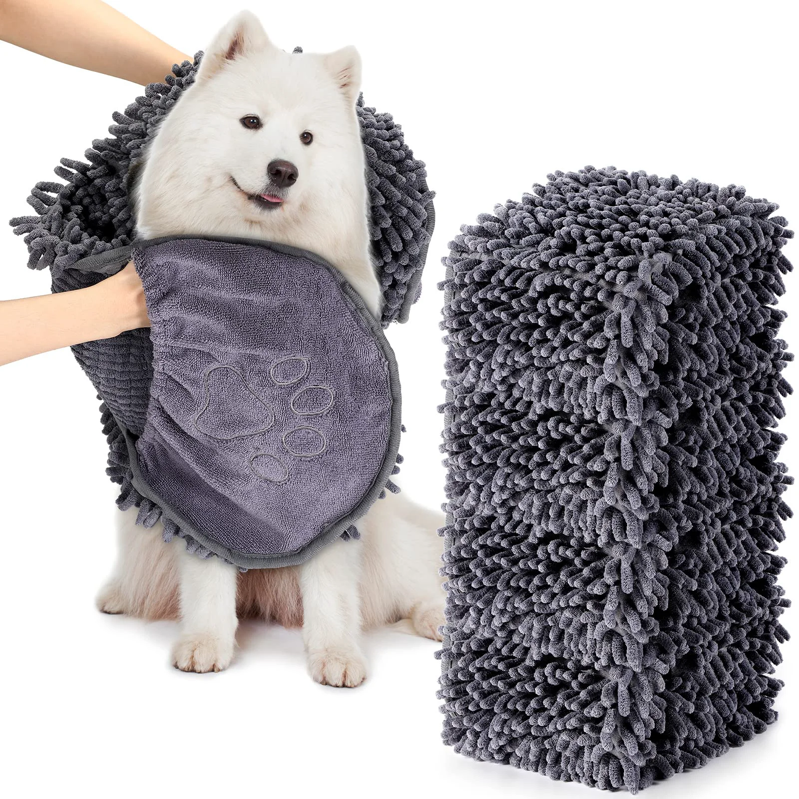 Fine Crafted Newwiee 4 Pcs Large Dog Shammy Towel – 32x14 in Microfiber Quick-Dry With Hand Pocket Machine Washable Grey Genuine