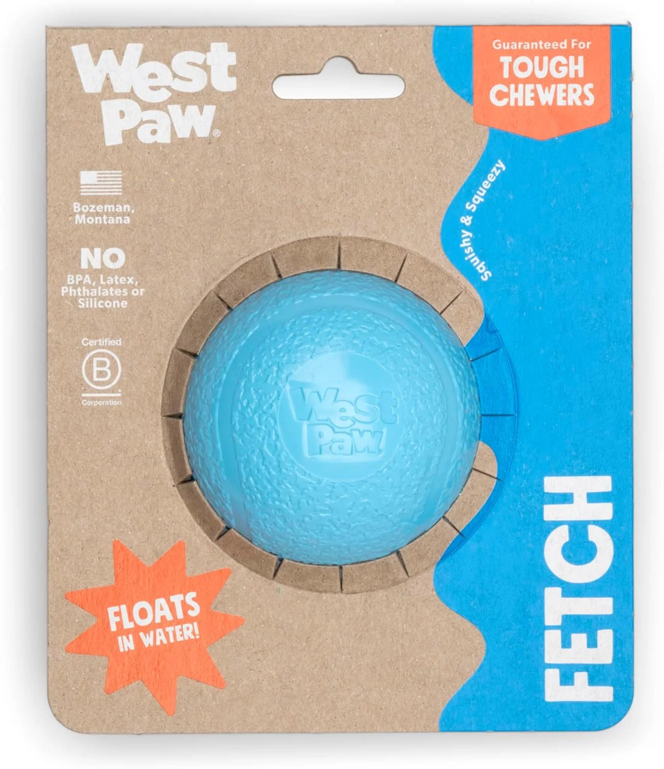 Innovative WEST PAW Boundr Ball Dog Fetch Toy – Bouncing Toys for Dogs Fetch Catch Chewing Play – Floatable Recyclable Balls – Small Aqua Blue Dandelion Yellow 2-Pack Secure