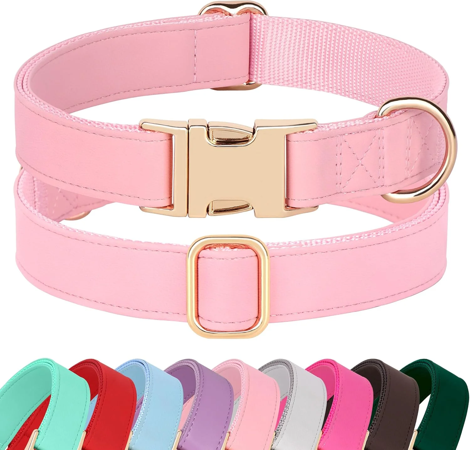 Healthy PET ARTIST Soft PU Leather Dog Collar Bright Classic Pink Dog Collar with Quick Release Rose Metal Buckle Adjustable Nylon Padded Durable Pet Collars for Medium Dogs Girl Neck Fit 13-19 Professional