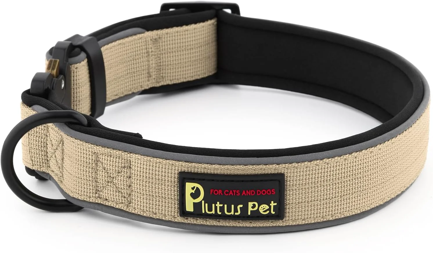 Proven Plutus Pet Tactical Dog Collar Reflective Adjustable Heavy Duty Dog Collar Soft Padded and Comfortable for Small Medium and Large Dogs Beige L Selected