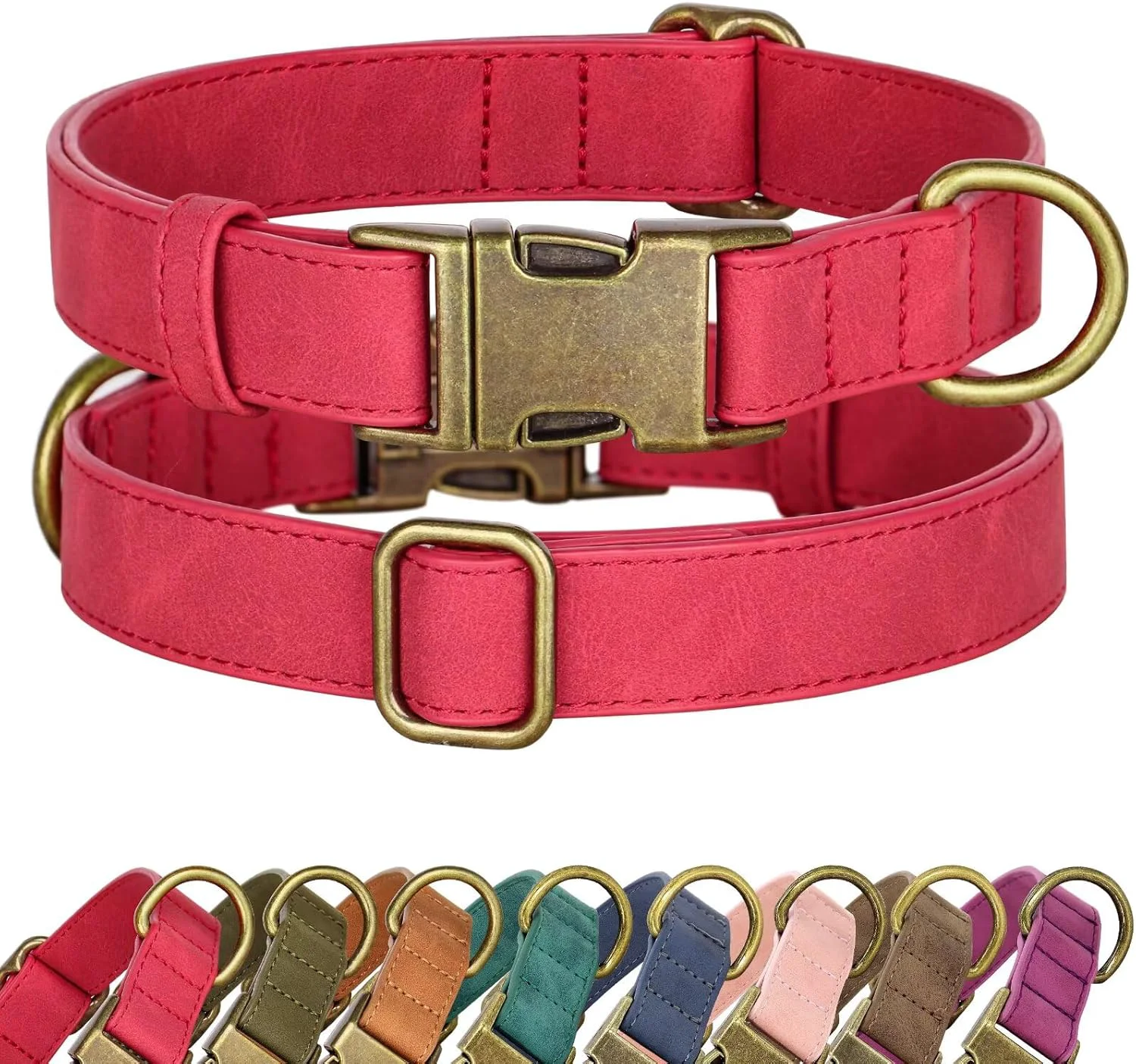 Fine Crafted Didog Soft PU Leather Dog Collar Stylish Quick Released Dog Collars for Large Dogs Easy Clean Adjustable Pet Collar for Daily Walking Red XL Fit 17-27 Neck Responsible