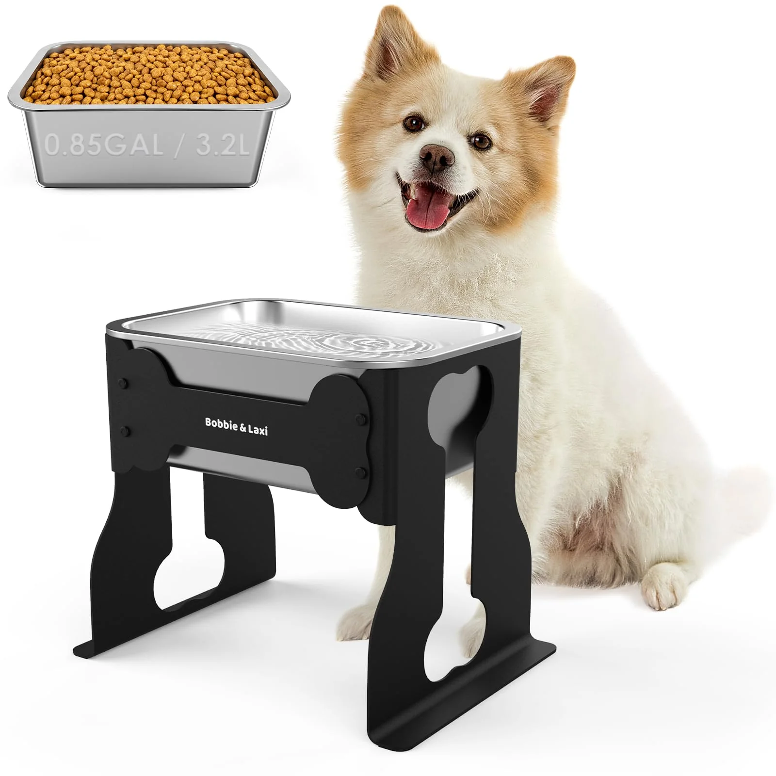 Reusable Bobbie Laxi d 0.85 Gallon Dog Bowl Stand 10-Inch Raised Feeding Station Carefully Designed