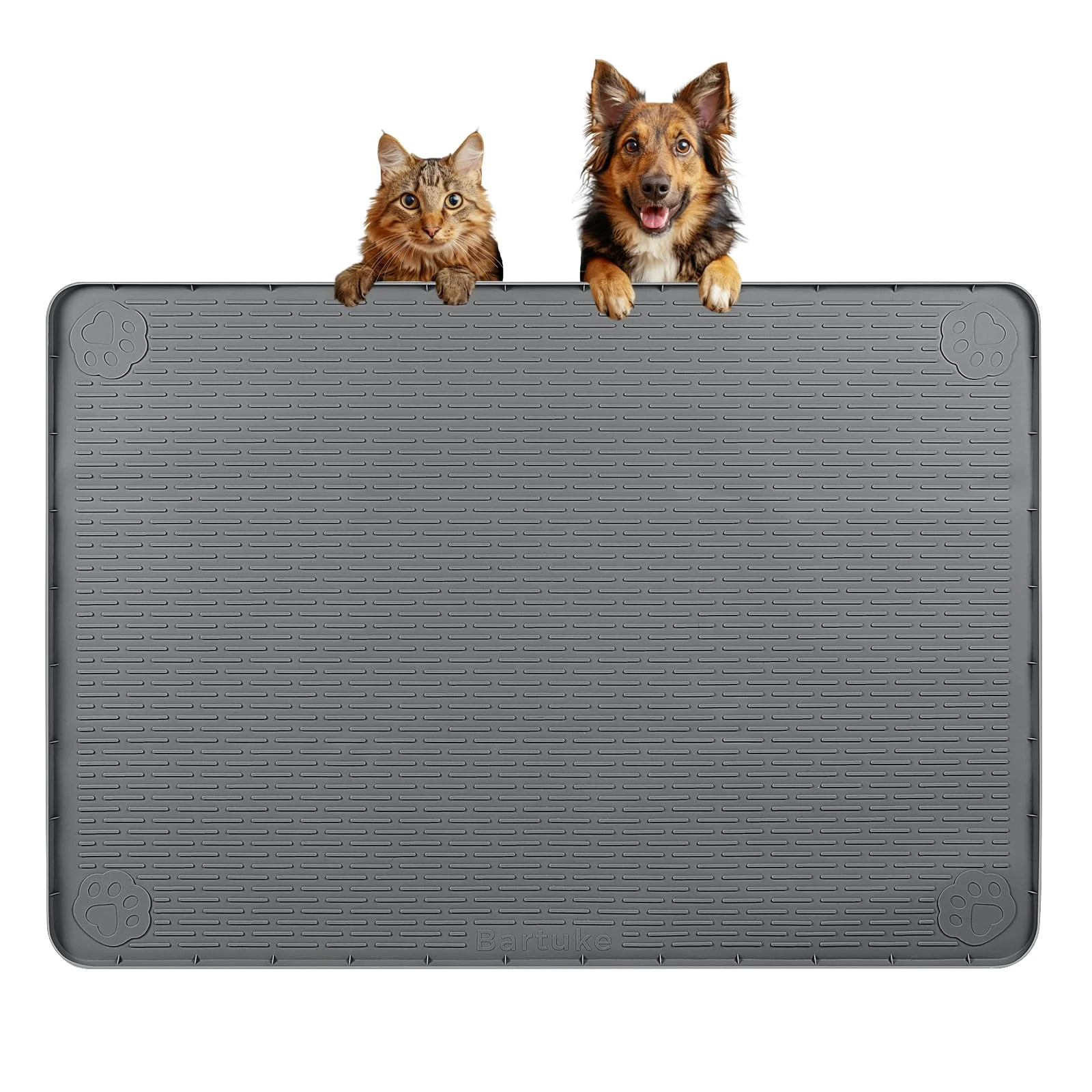 Top-Quality Bartuke Dog Food Mat Large 34x22 in Silicone — Raised Edge Non-Slip Dark Grey Enhanced