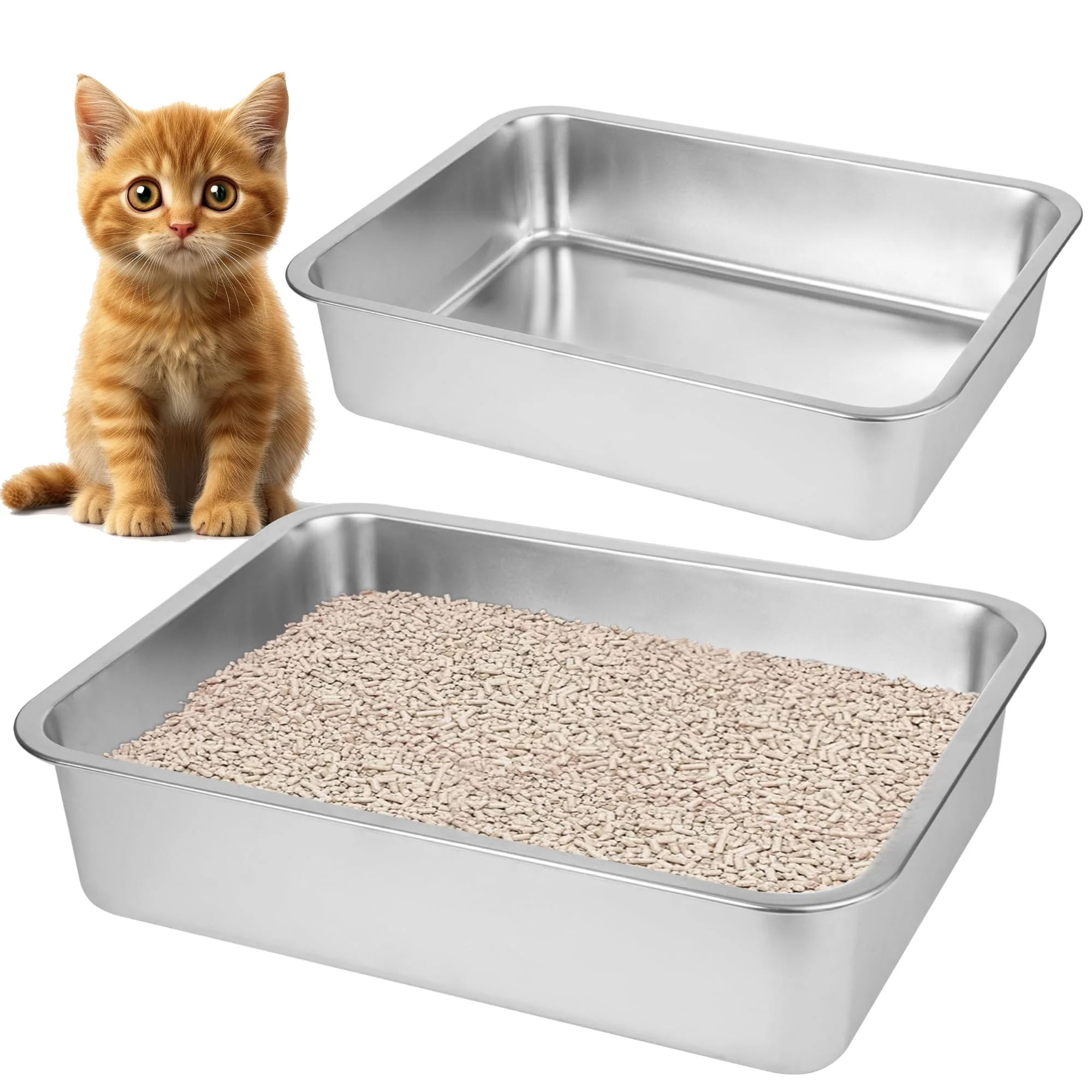 Powerful BierBear 2-Pack Stainless Steel Cat Litter Box – Small Large Easy Clean Artisan