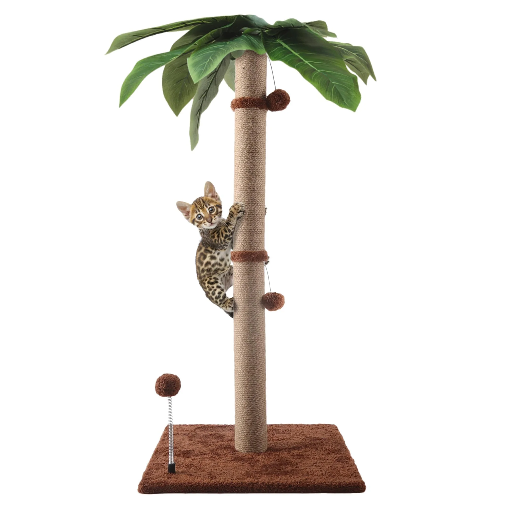 Excellent Pomesea Cat Scratching Post – 34-inch Tall Jute Stable Base Tropical Design Safe