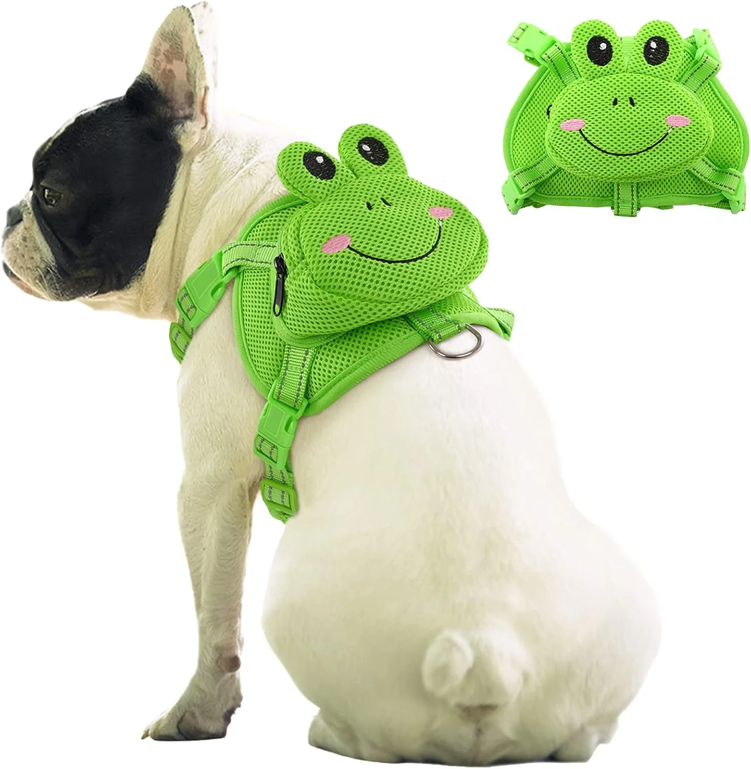 Secure IDOMIK Dog Backpack Harness No-Pull Dog Backpack with D-Ring for Small Medium Dogs Cute Self Carrier Backpack for Dogs to Wear Adjustable Dog Harness Backpack for Traveling Camping Hiking Frog XS Efficient