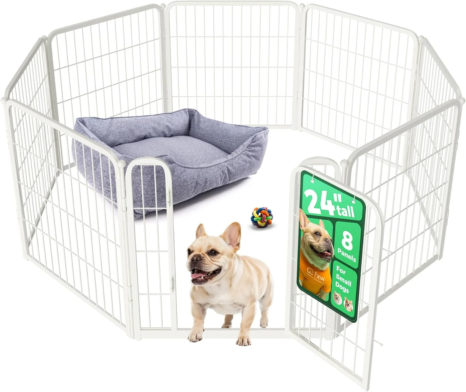 Lightweight FXW Homeplus Unleashed Indoor Dog Playpen - Stress- and Safe Play Heavy Duty 24 Inch 8 Wire Panels Dog Pen for Puppy and Small Dogs White│Patented Practical