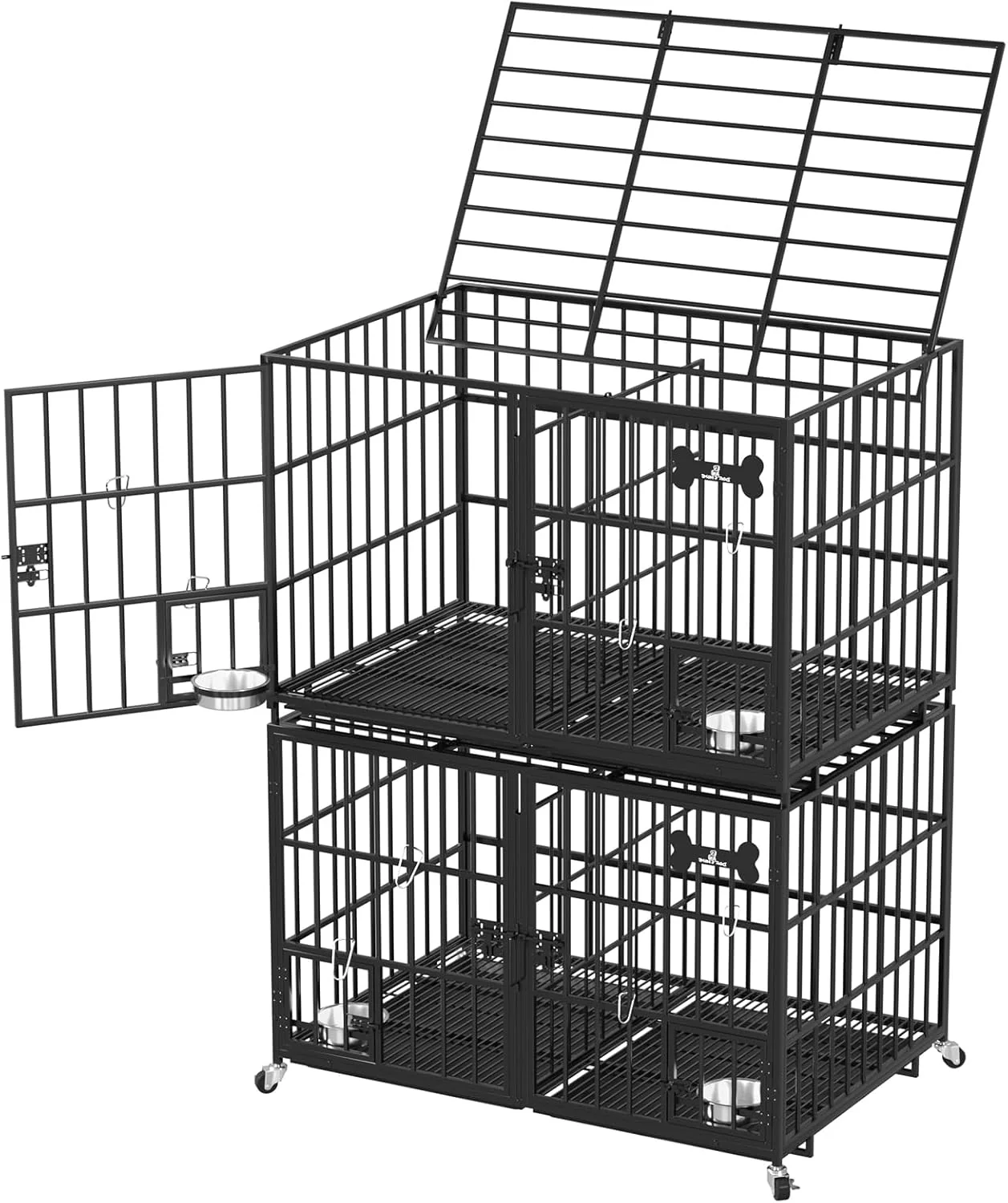 Next-Generation aboxoo 48 inch Stackable Heavy Duty Metal Dog Crate for 4 Dogs Large Dog All Metal Open Top Access Escape Proof Cage Dog Kennel Indoor with Wheels Floor Grid Tray Divider and Feeding Bowl Exceptional