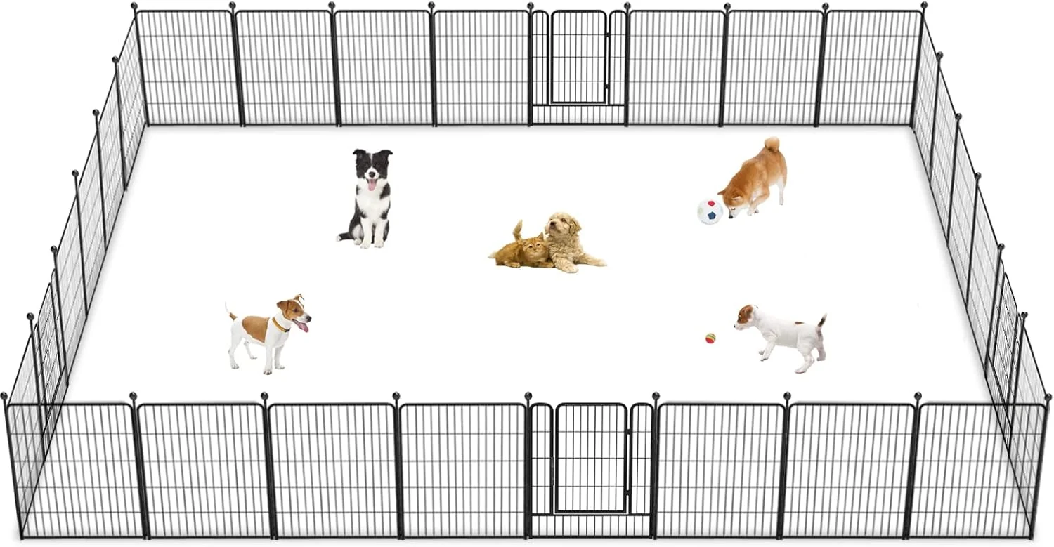 High-Quality Dog Playpen 32 inch 28 Panels Indoor Outdoor Dog Pen for Medium Small Dogs Heavy Duty Metal Dog Fence Outdoor for Yard Puppy Playpen with Door Portable Pet Fence for RV Camping Yard Pure