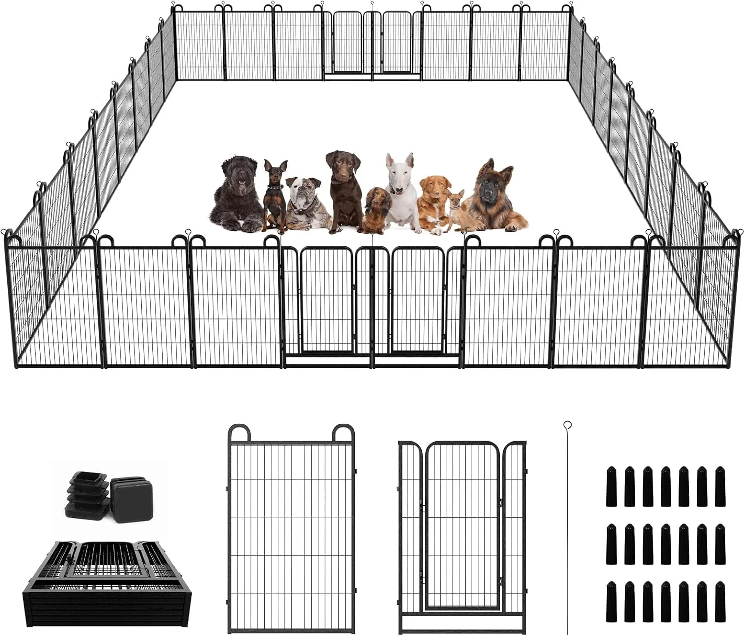 Prestigious Dog Playpen Outdoor 32 Panels Heavy Duty Dog Fence 40 Height Anti-Rust with Doors Portable for RV Camping Yard Total 71FT 406 Sq.ft Snowy Black Healthy