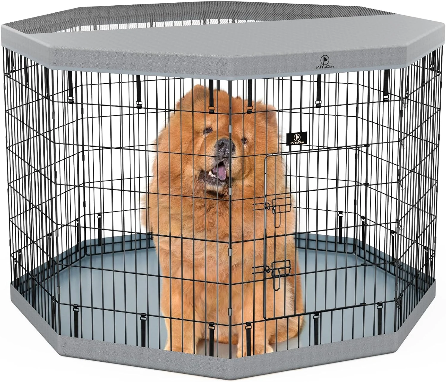 Original PJYuCien Dog Playpen 8 Panels 42 H Dog Playpen Indoor with Grey Bottom Pad and Top Cover Metal Foldable Dog Pen for Indoor Use Better for Small Medium Animals Grey Elegant