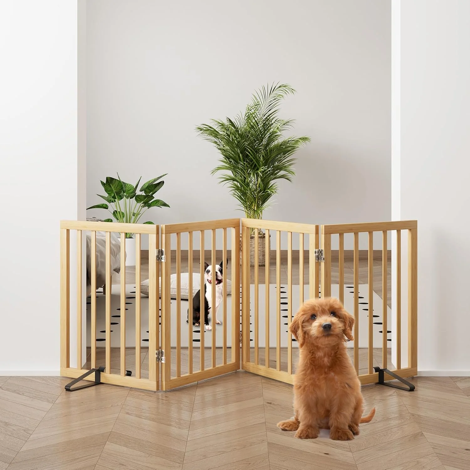 Exclusive Natural 37-74 Wide Dog Gate for Stair Bamboo Dog Gates for The House Doorways standing Pet Gates for Dogs Doogie Puppy Fence Gate Smart