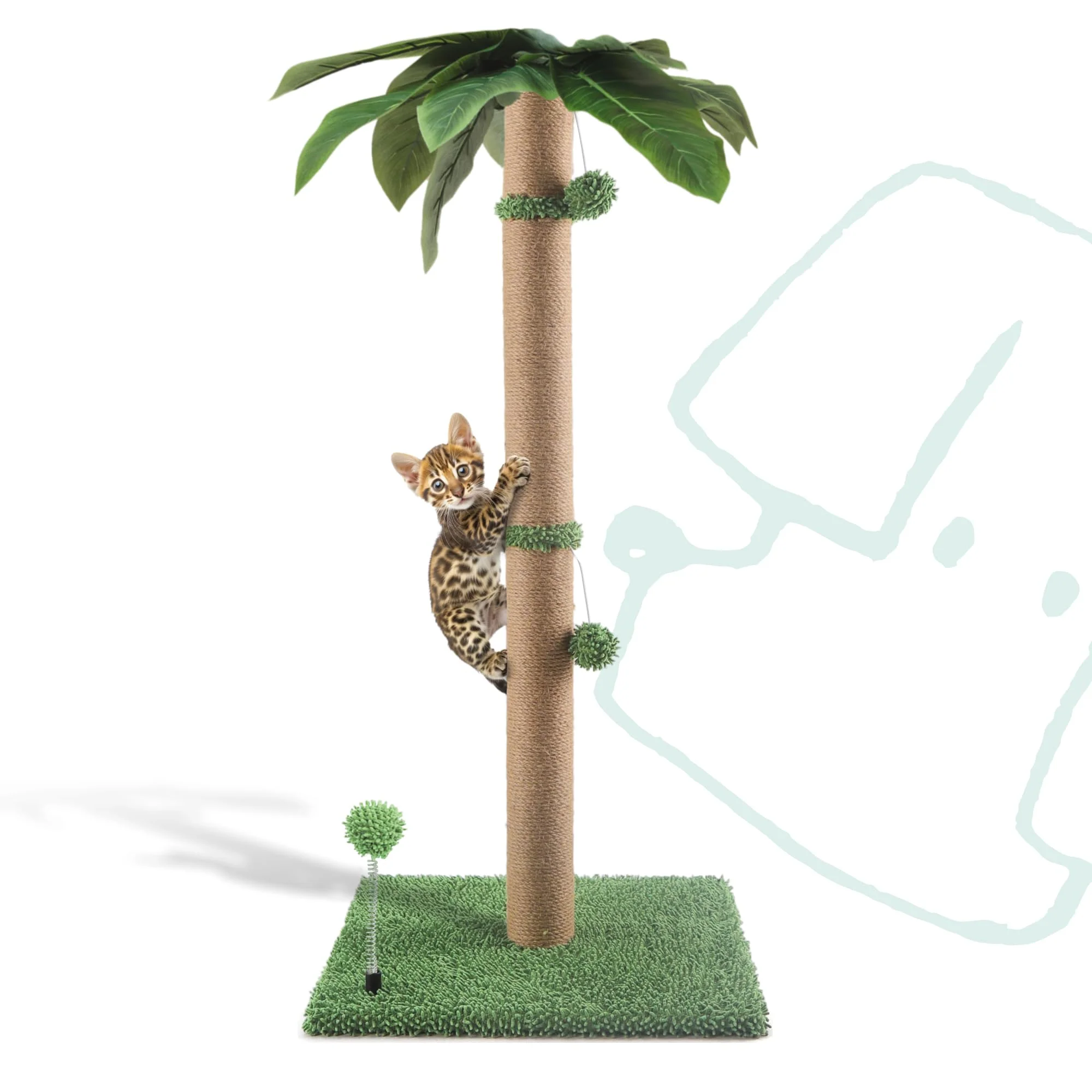 Reusable Pomesea 34-inch Cat Scratching Post — Tall Indoor Scratcher with Hanging Balls Green Reliable