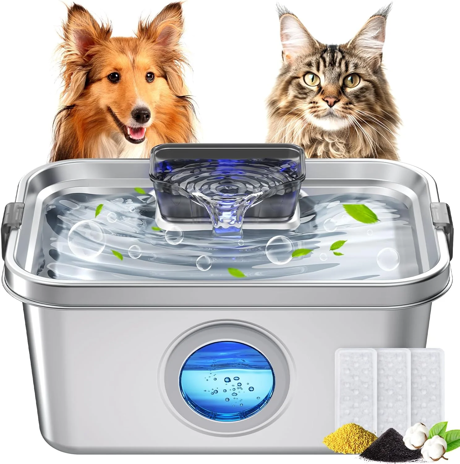 Exceptional Dog Water Fountain 2 Gal Stainless Steel Dog Water Fountain for Large Dogs Multi-Cats Pet Water Fountain with Big Window Super-Quiet Pump Indoor Automatic Dog Water Bowl Dispenser Fountain Filters Premium Material