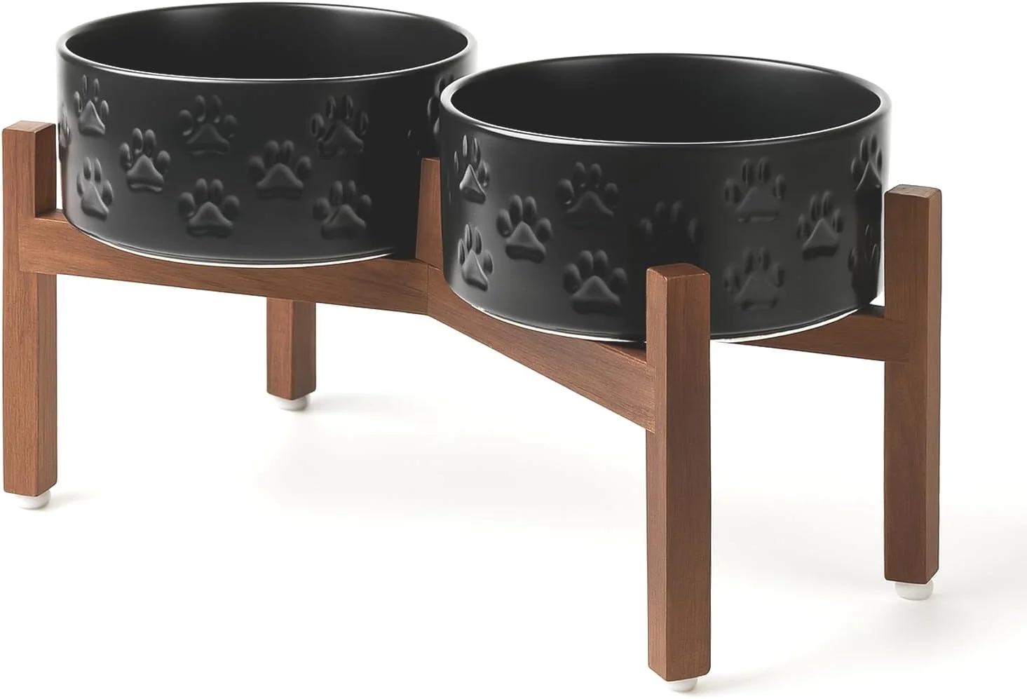 Fine Crafted SPUNKYJUNKY Ceramic d Dog Bowl Set with Acacia Wood Stand for Food and Water for Medium Dogs 42.27 OZ Black Dog Paw Pattern Sophisticated