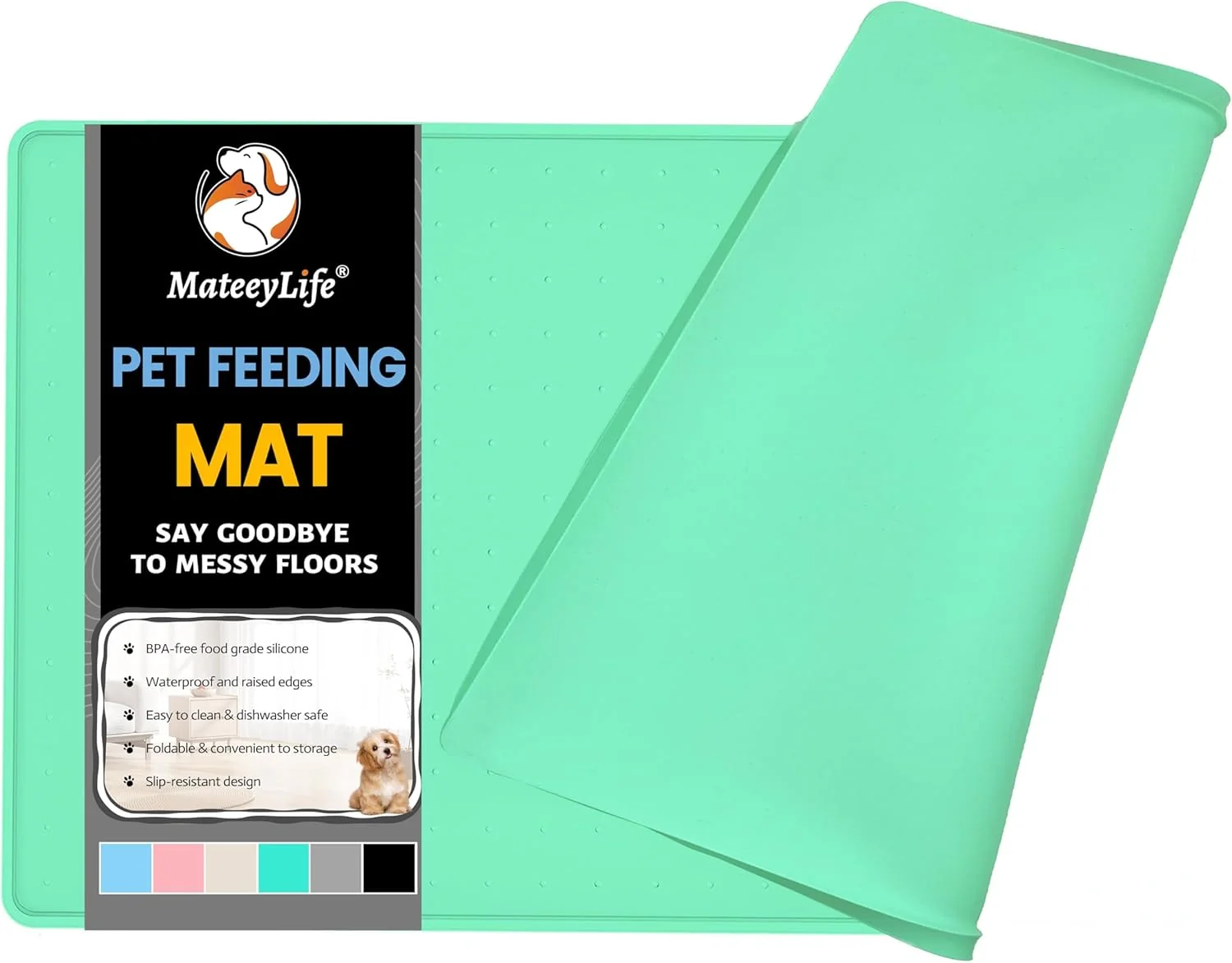 Specialty MateeyLife Dog Cat Food Mat - Waterproof Nonslip Dog Bowl Mats with Raised Edges Silicone Matt Tray for Messy Drinkers 22 x14 MintGreen Sustainable