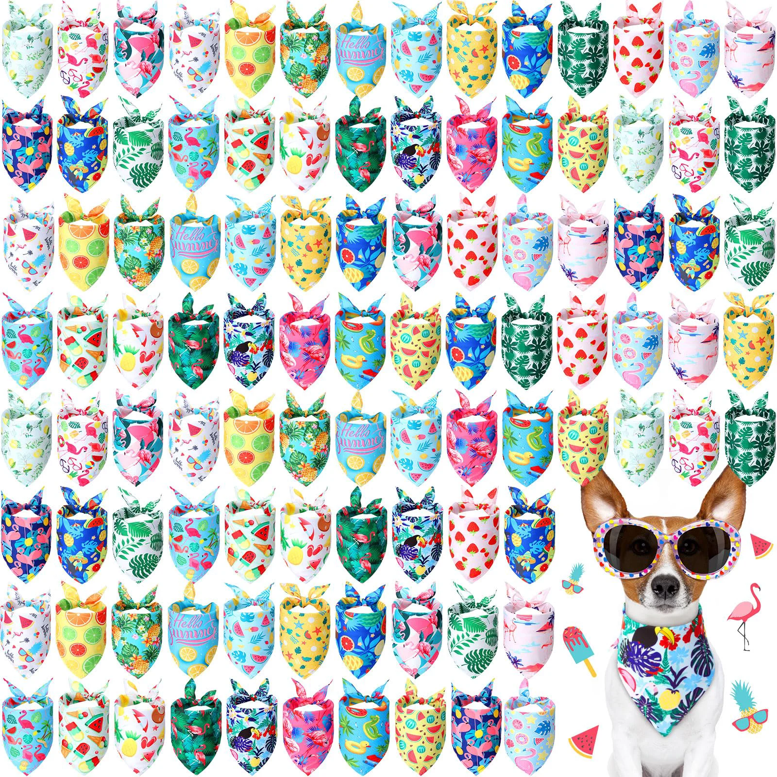 Selected Chunful 100 Pieces Dog Bandanas Bulk Pack – Summer Autumn Pet Scarves 31.5 x 21.7 x 21.7 cm with Fruit Designs Solid