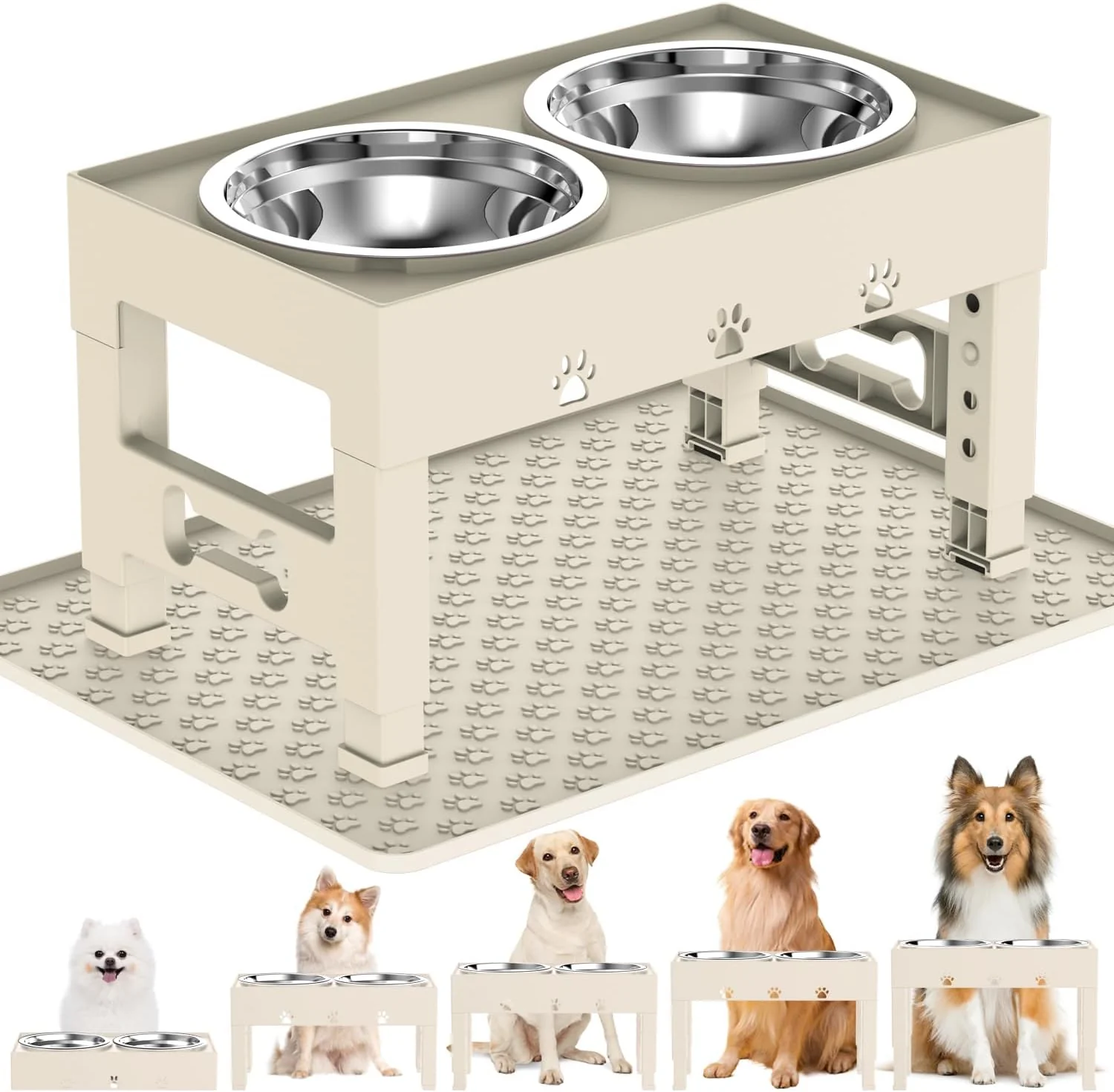 Premium Material d Dog Bowls with Mat Raised Dog Food Bowl Stand with 2 Stainless Steel Bowls 5 Height Adjustable 3.1 9 10 11 12 Non-Slip Feeder Set for Medium and Large Dogs – Apricot Authentic