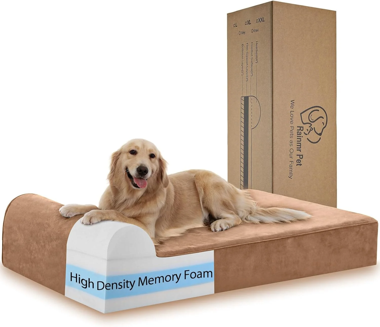 Genuine Large Orthopedic Dog Bed 7 Memory Foam with Waterproof Liner Chew Resistant Microsuede Cover Removable and Washable for Indoor Outdoor and Car Use Nonskid Base 48 x30 L Khaki Exclusive