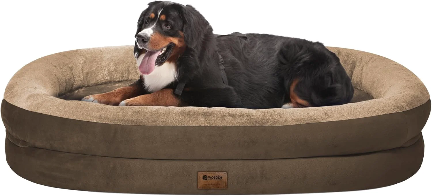 Fast Orthopedic Washable Large Dog Bed Cooling Dog Bed with Bolsters - Jumbo Bed Waterproof Removable Cover Non-Slip Pet Bed for Extra Large Sized - Coffee Advanced