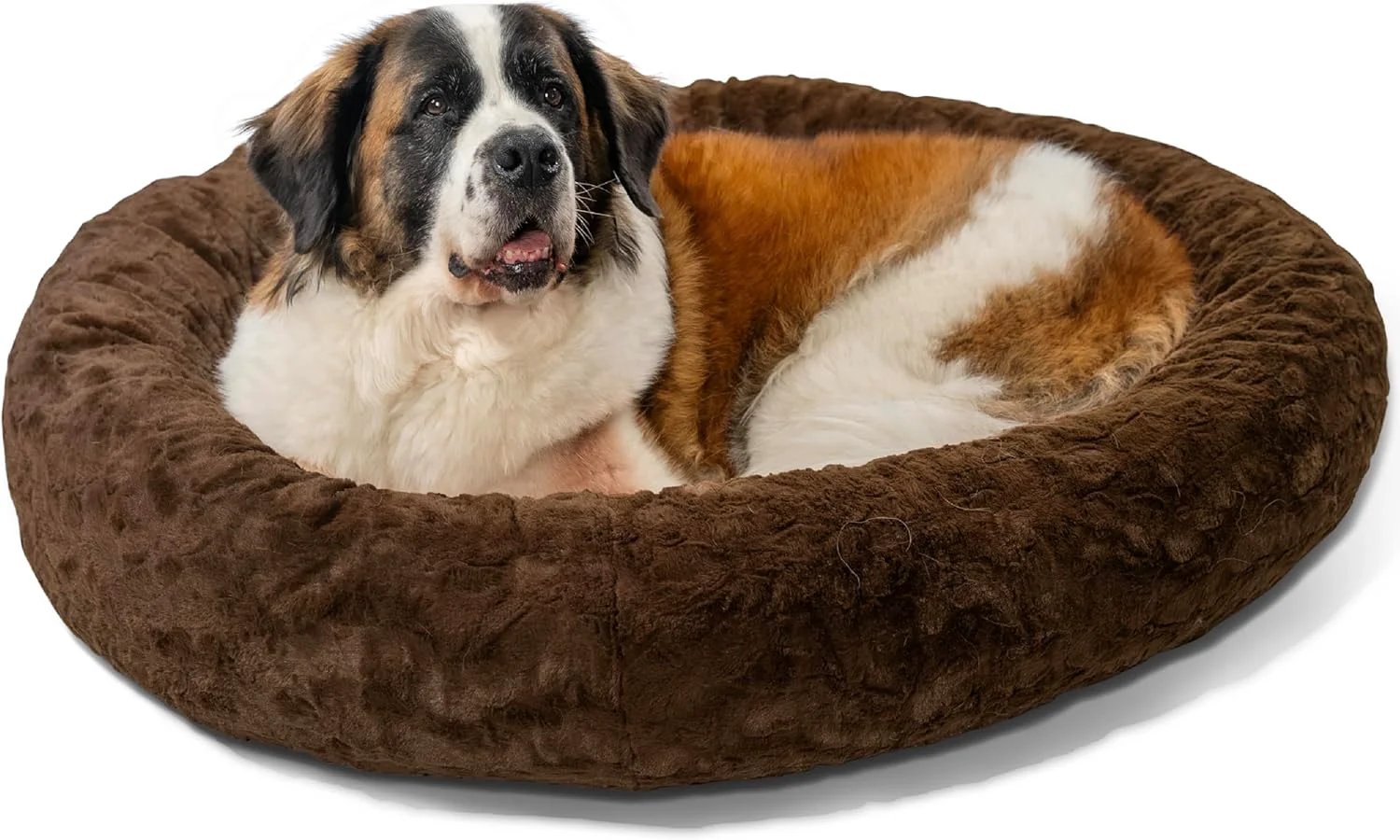 Reusable Friends by Sheri Calming Donut Dog and Cat Bed Lux Faux Fur Dark Brown XL 45in x 45in - Anxiety Relief for Pets Up to 150 lbs Efficient
