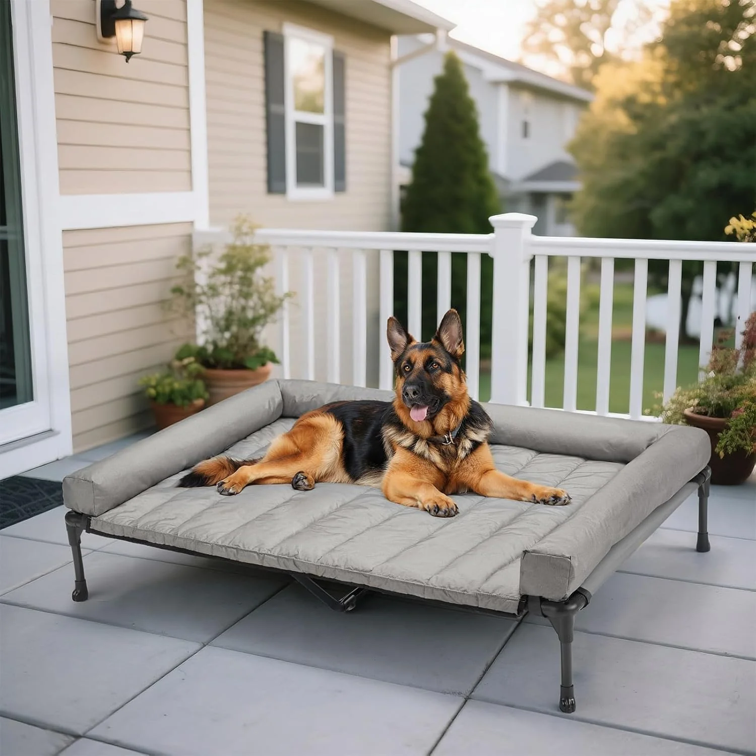 Trendy Veehoo Cooling d Dog Bed Add Removable Waterproof Bolster Cushion Mat Raised Pet Cot with Breathable Teslin Mesh No-Slip Feet Dog Couch Bed for Indoor Outdoor 53 inches Grey Recyclable