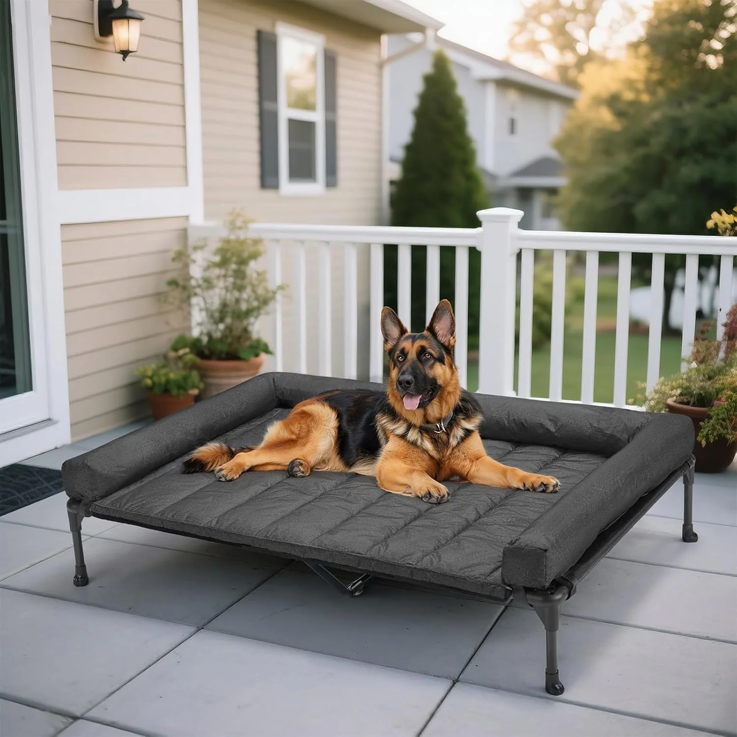 Stylish Veehoo Cooling d Dog Bed Add Removable Waterproof Bolster Cushion Mat Raised Pet Cot with Breathable Teslin Mesh No-Slip Feet Dog Couch Bed for Indoor Outdoor 53 inches Black Responsible