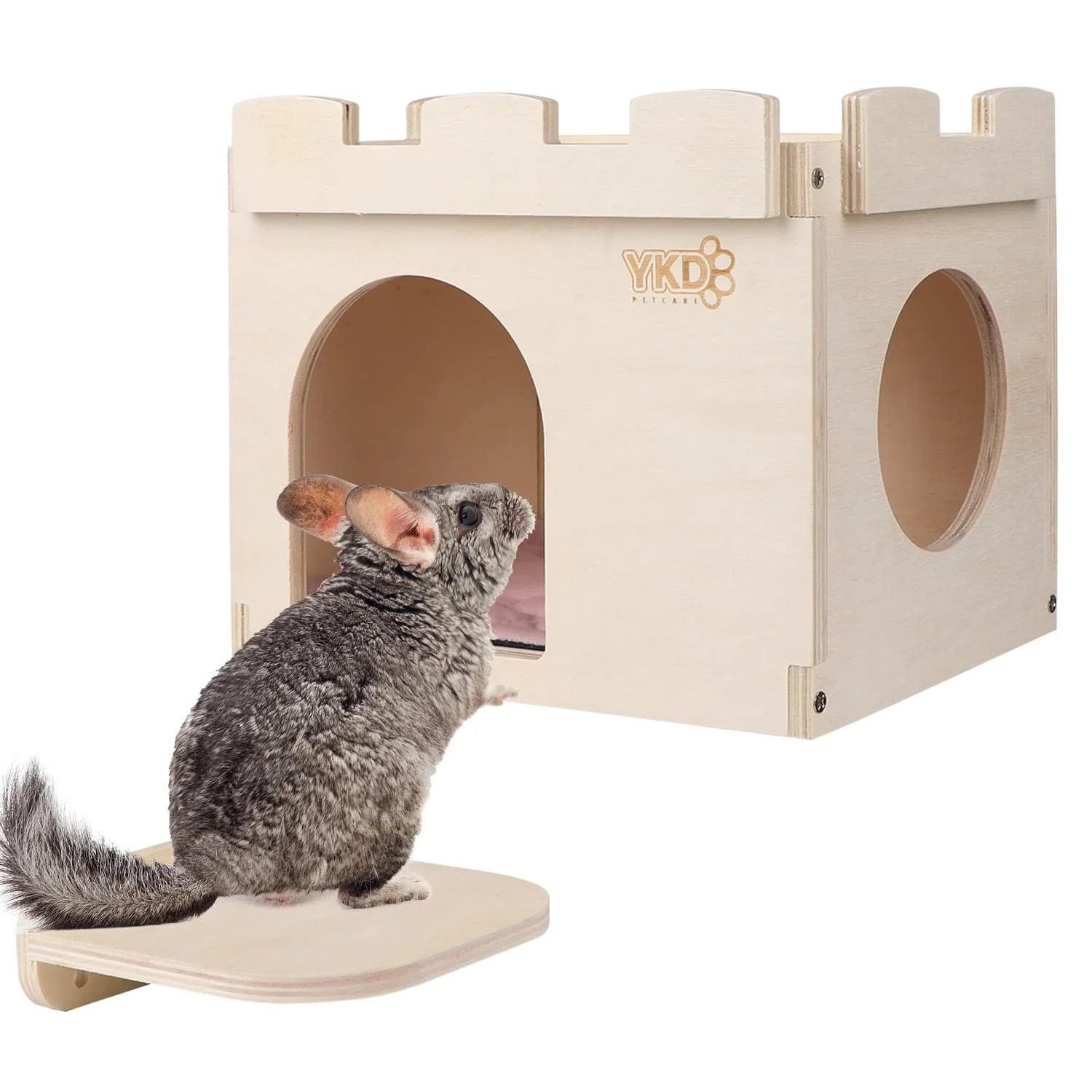 High-Grade YKD Castle Chinchilla House — Ventilated Wood Hideout for Small Pets Stylish