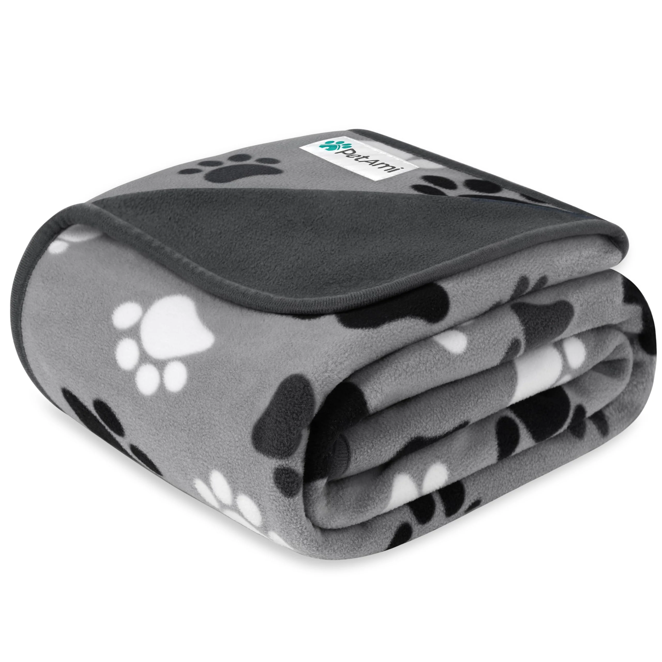 Functional PetAmi Waterproof Dog Blanket for Extra Large Pets 60x80 Reversible Fleece Paw Print Gray Contemporary