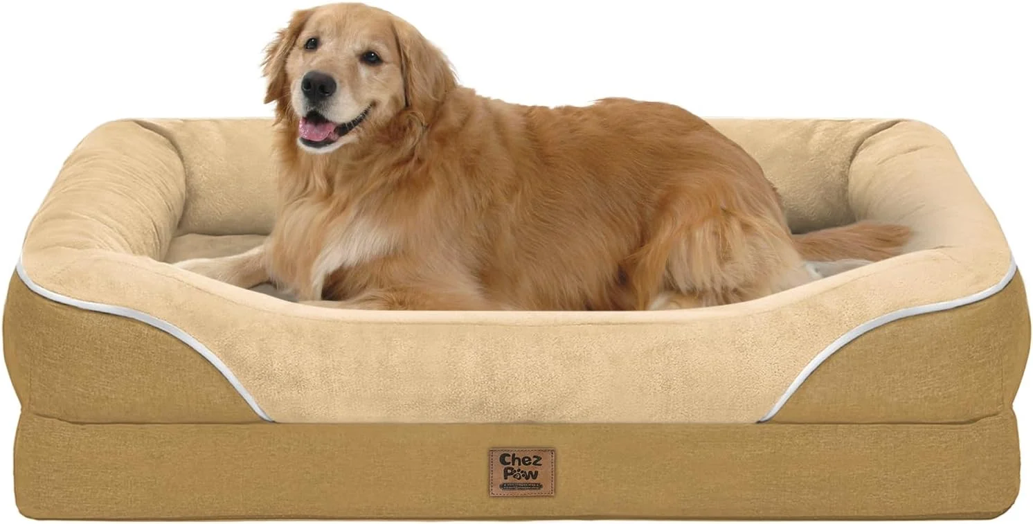 High-End Orthopedic XL Large Dog Bed - Removable Bolster Waterproof Washable Cover for Pet Extra Large Bed with Foam Support Non-Slip Bottom Dog Beds Original Design
