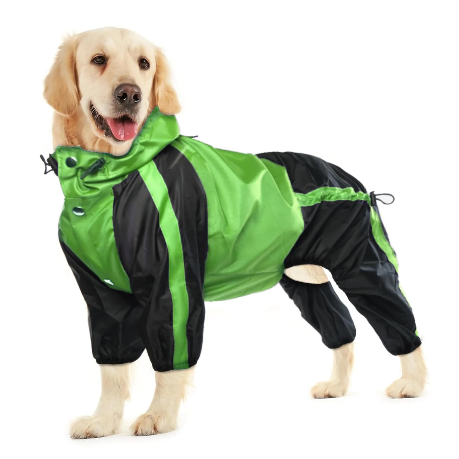 Innovative OUOBOB Lightweight Dog Rain Jacket – Adjustable 4-Leg Poncho with Hood Leash Hole Green